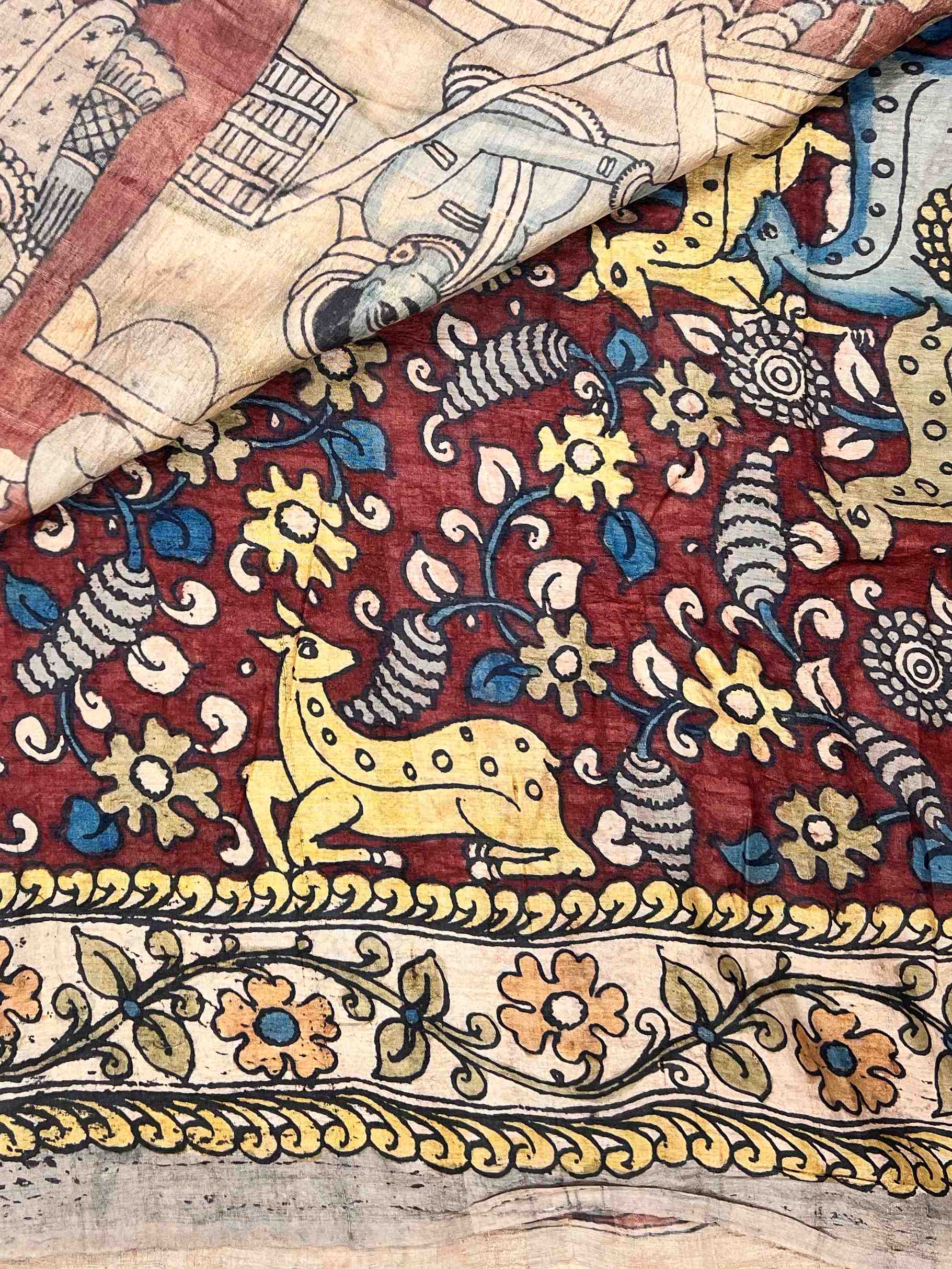 Pure Tussar with bandni and Pen Kalamkari