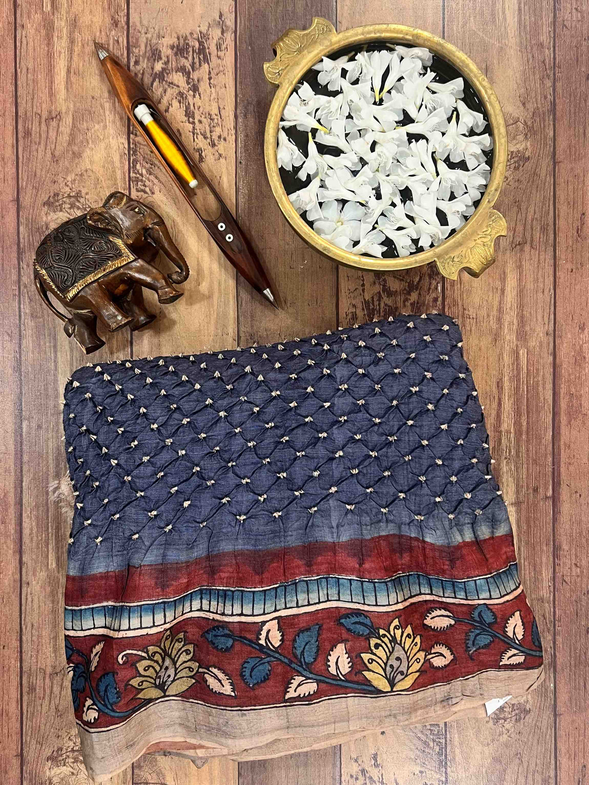 Pure Tussar with bandni and Pen Kalamkari