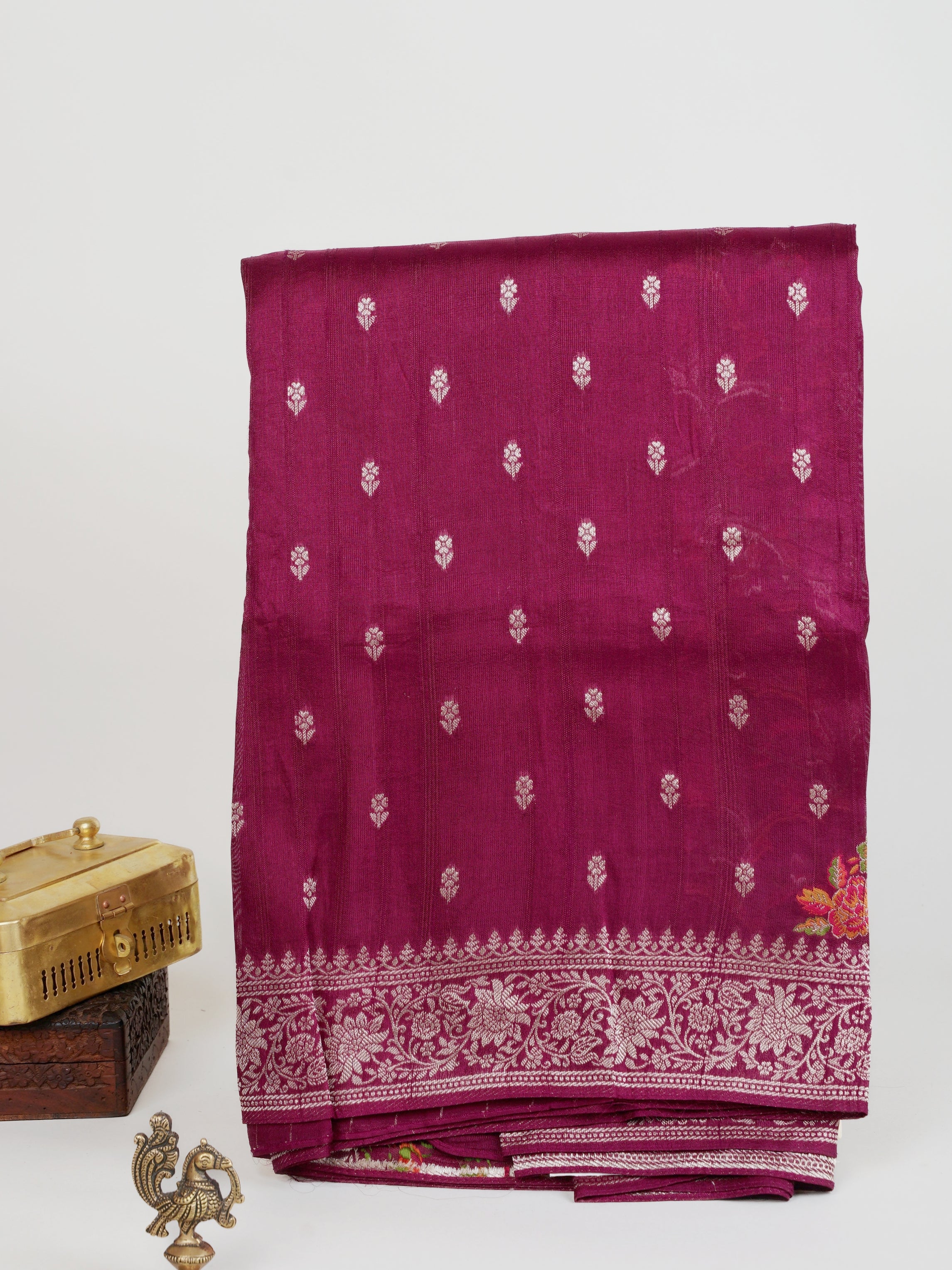 Georgette Maroon Tussar Georgette - Manoranjitham Weaves - Handloom Store