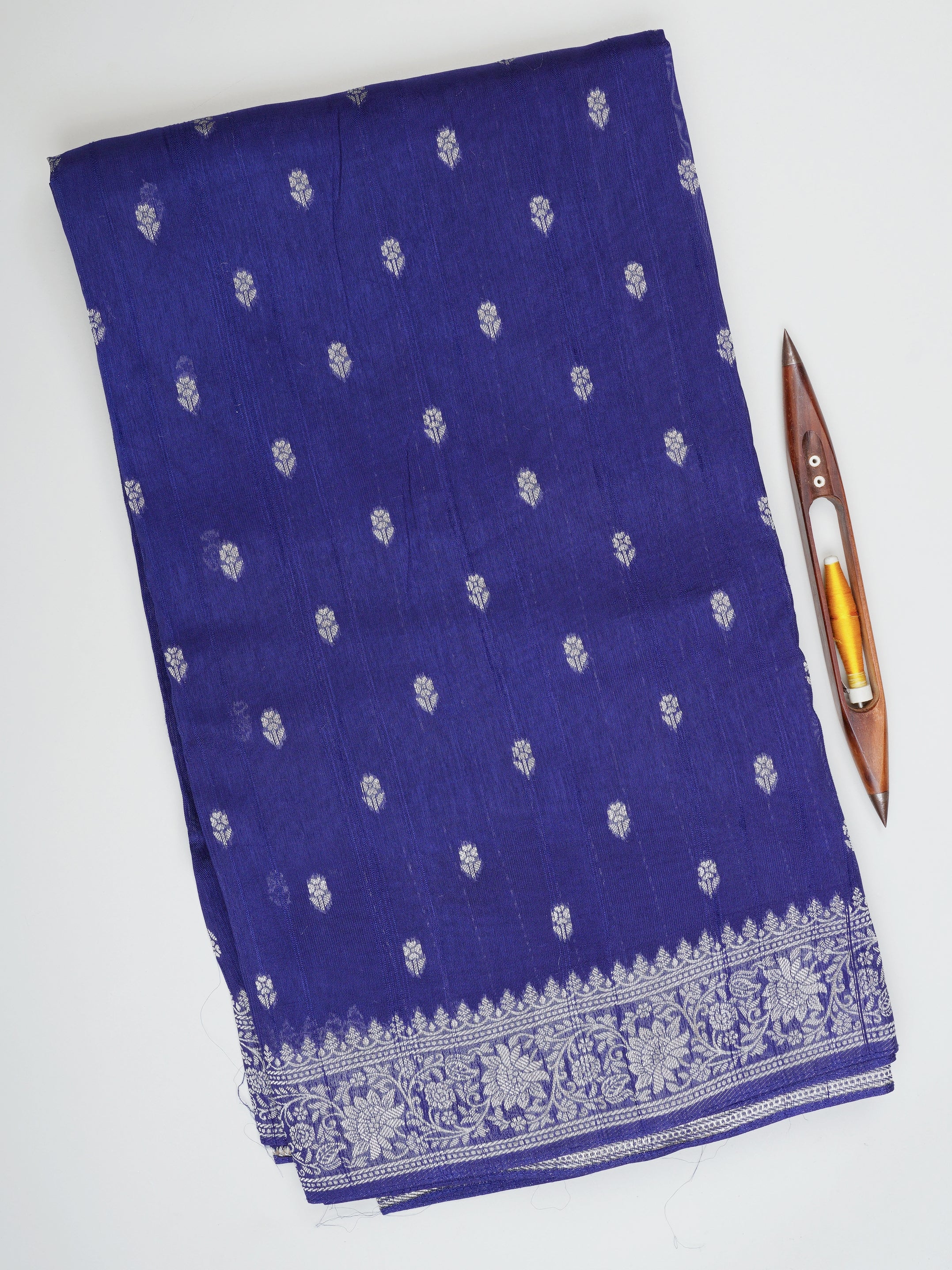 Georgette Royal Blue Tussar Georgette - Manoranjitham Weaves - Handloom Store