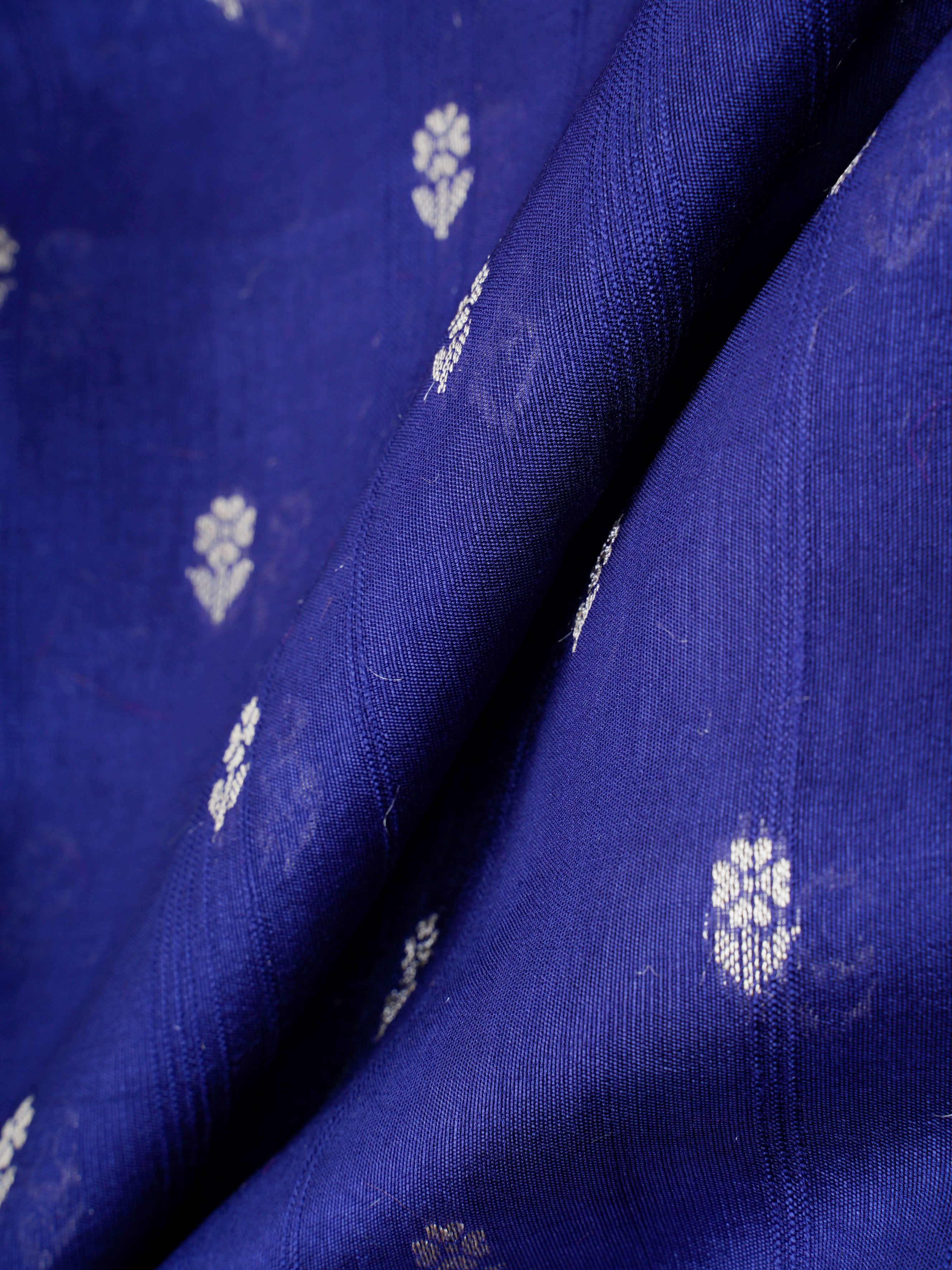 Georgette Royal Blue Tussar Georgette - Manoranjitham Weaves - Handloom Store
