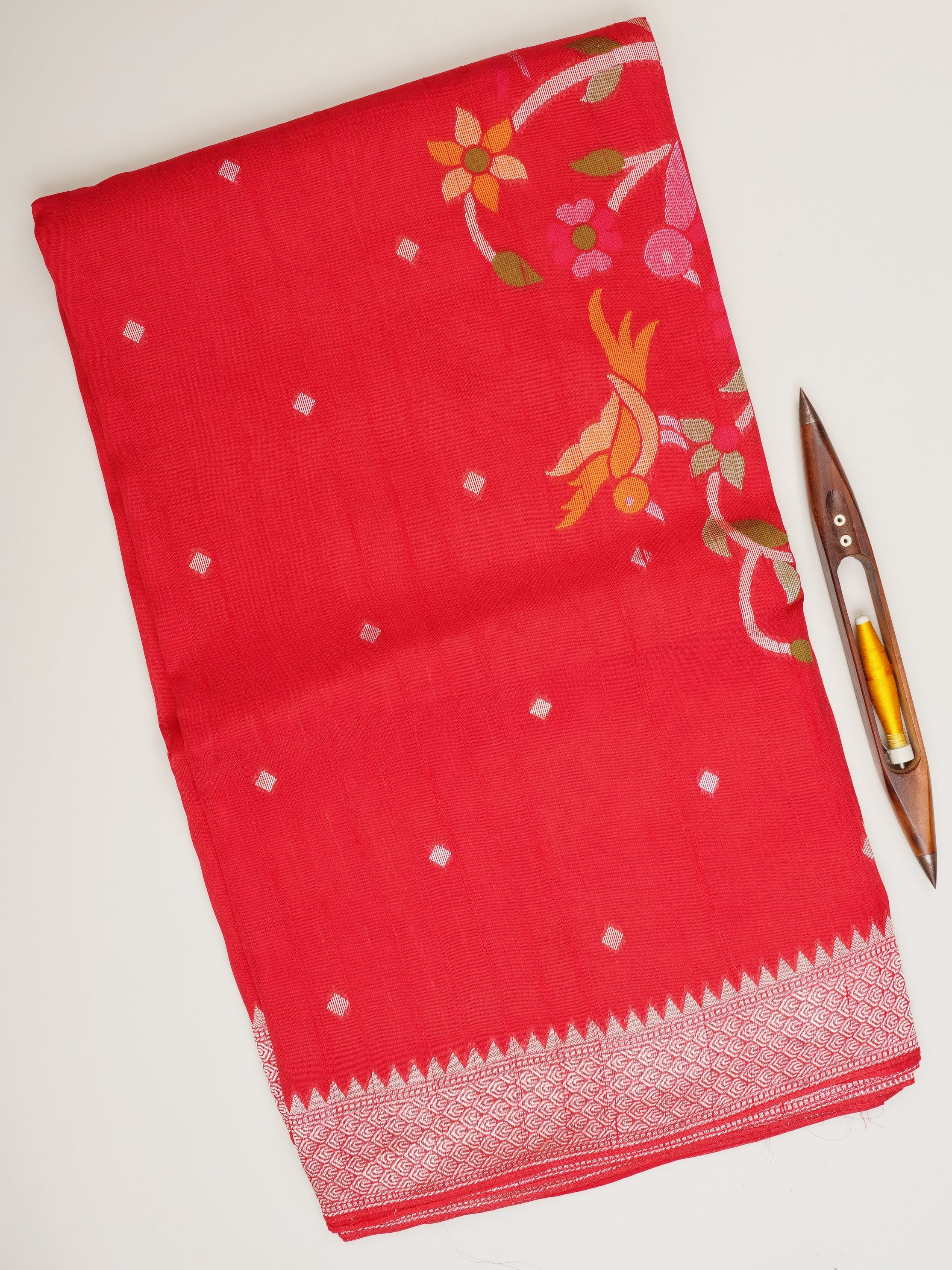Georgette Red Tussar Georgette Manoranjitham Weaves - Handloom Store