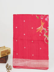 Georgette Red Tussar Georgette Manoranjitham Weaves - Handloom Store