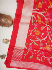 Georgette Red Tussar Georgette Manoranjitham Weaves - Handloom Store