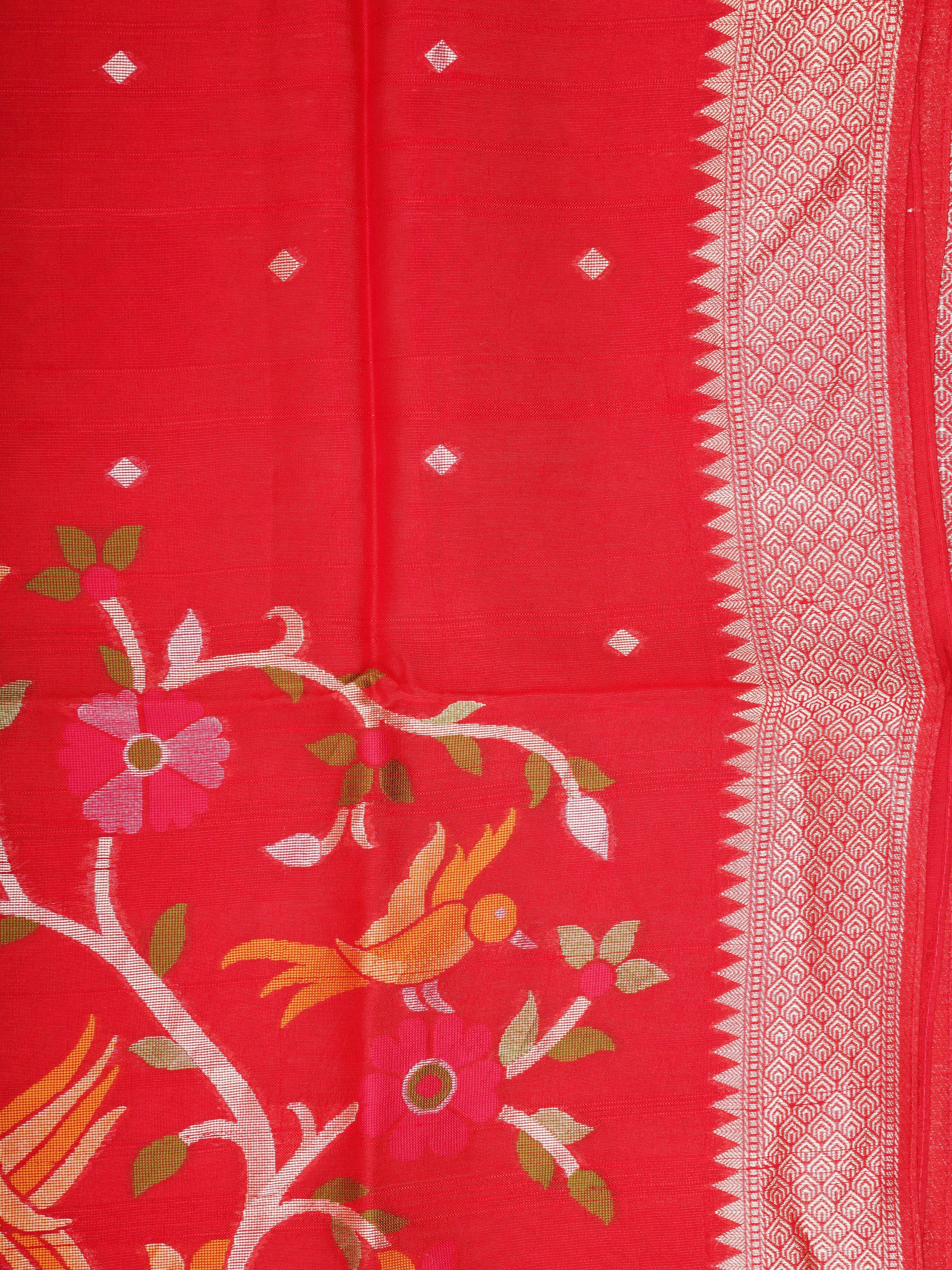 Georgette Red Tussar Georgette Manoranjitham Weaves - Handloom Store