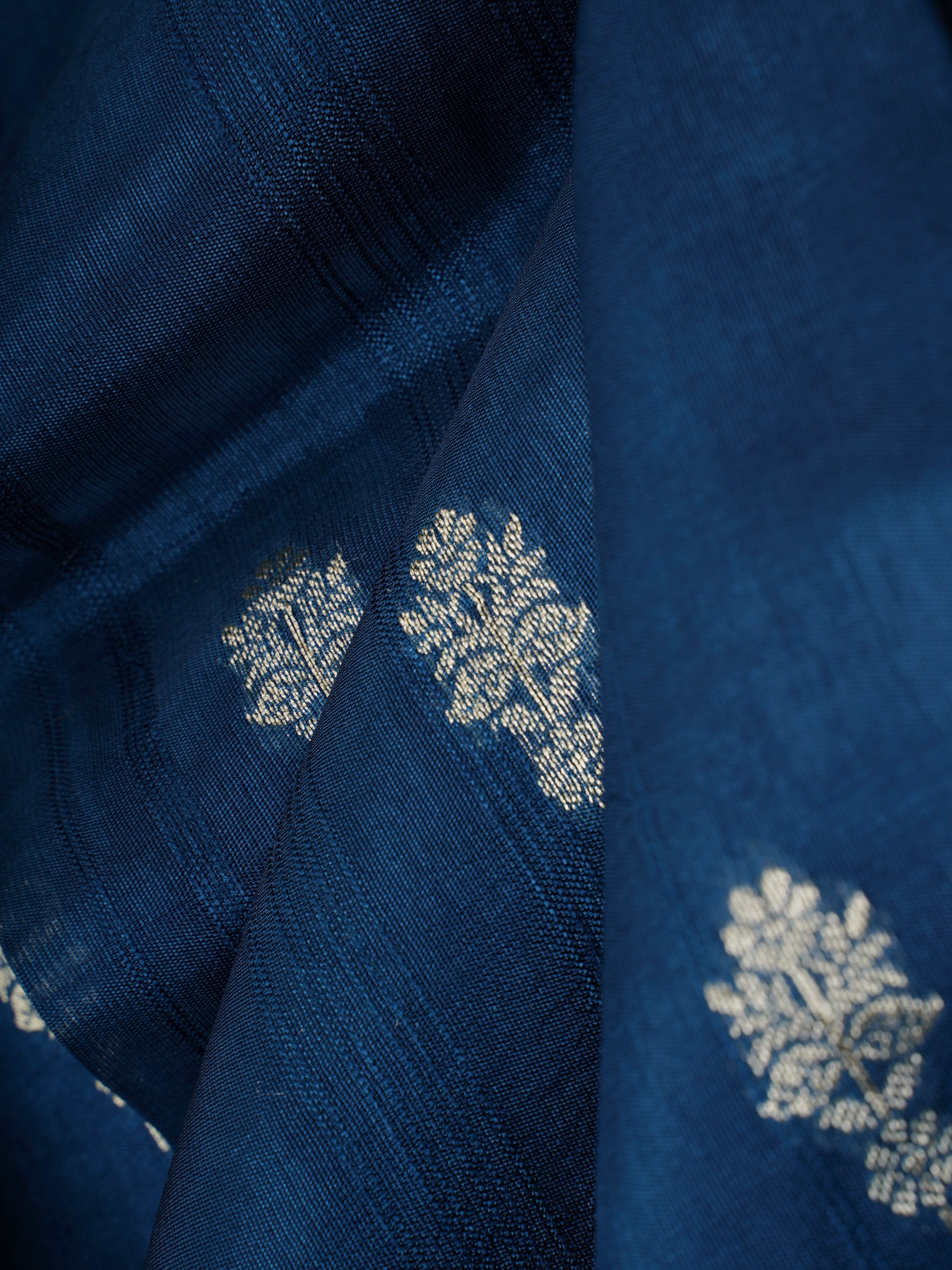 Georgette Blue Tussar Georgette - Manoranjitham Weaves - Handloom Store