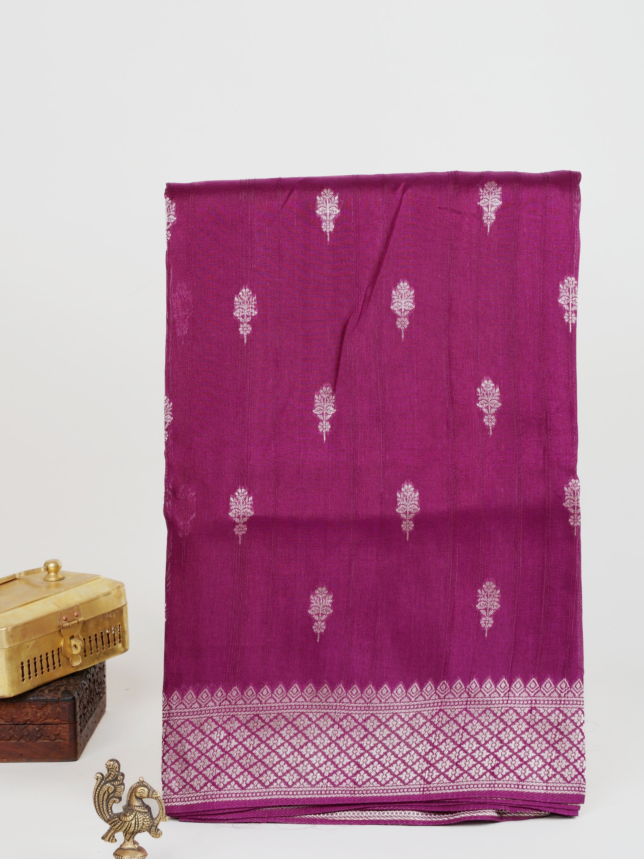 Georgette Magenta Pink Tussar Georgette - Manoranjitham Weaves - Handloom Store