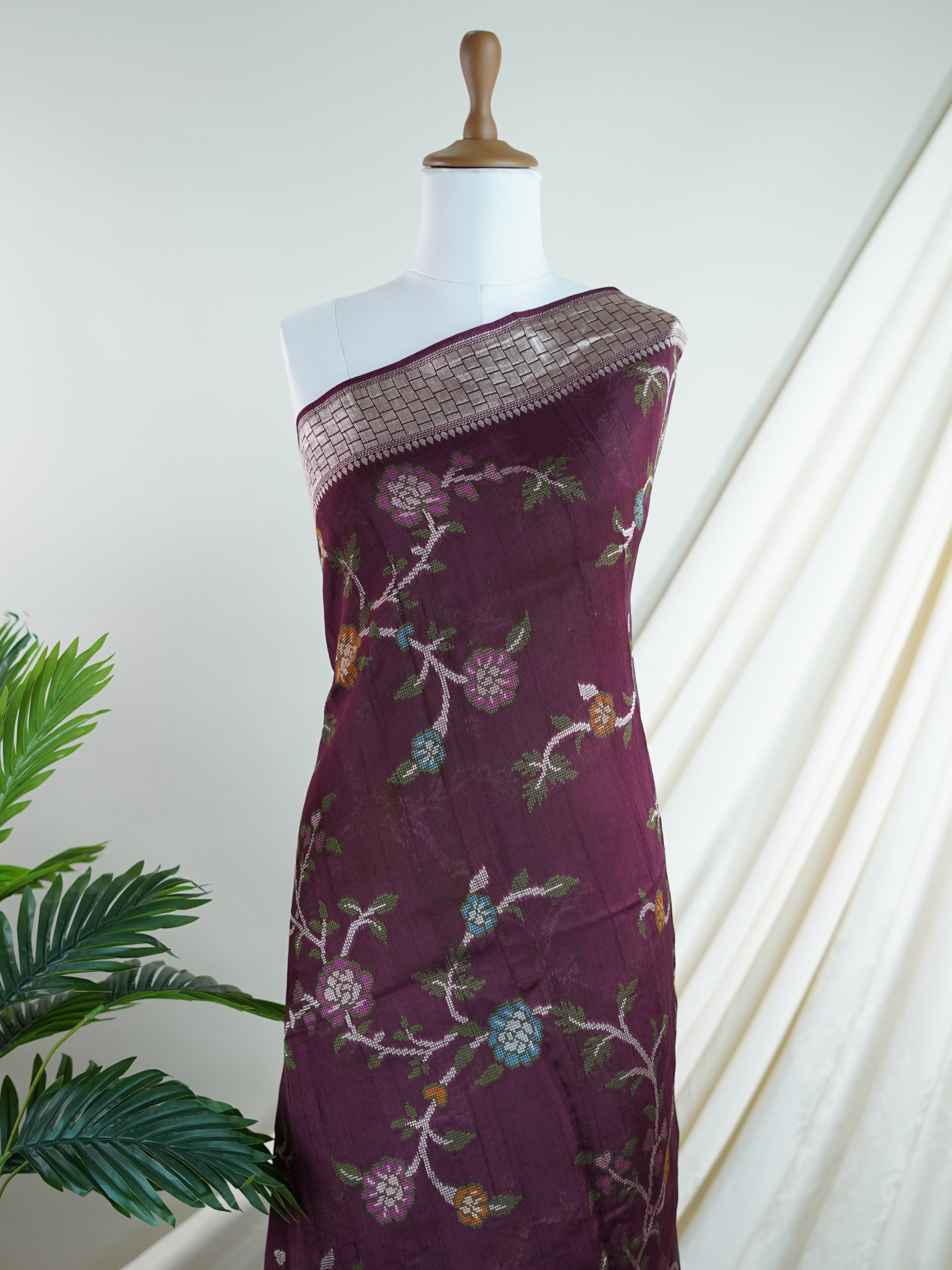 Georgette Wine Tussar Georgette - Manoranjitham Weaves - Handloom Store