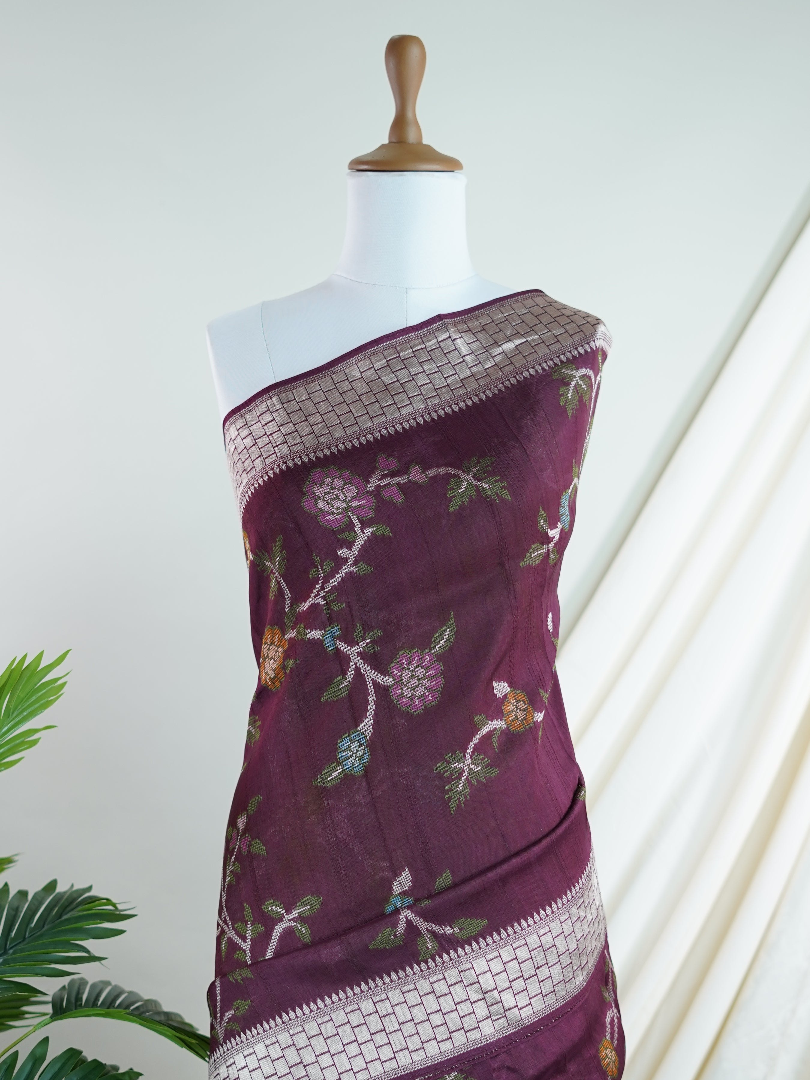 Georgette Wine Tussar Georgette - Manoranjitham Weaves - Handloom Store