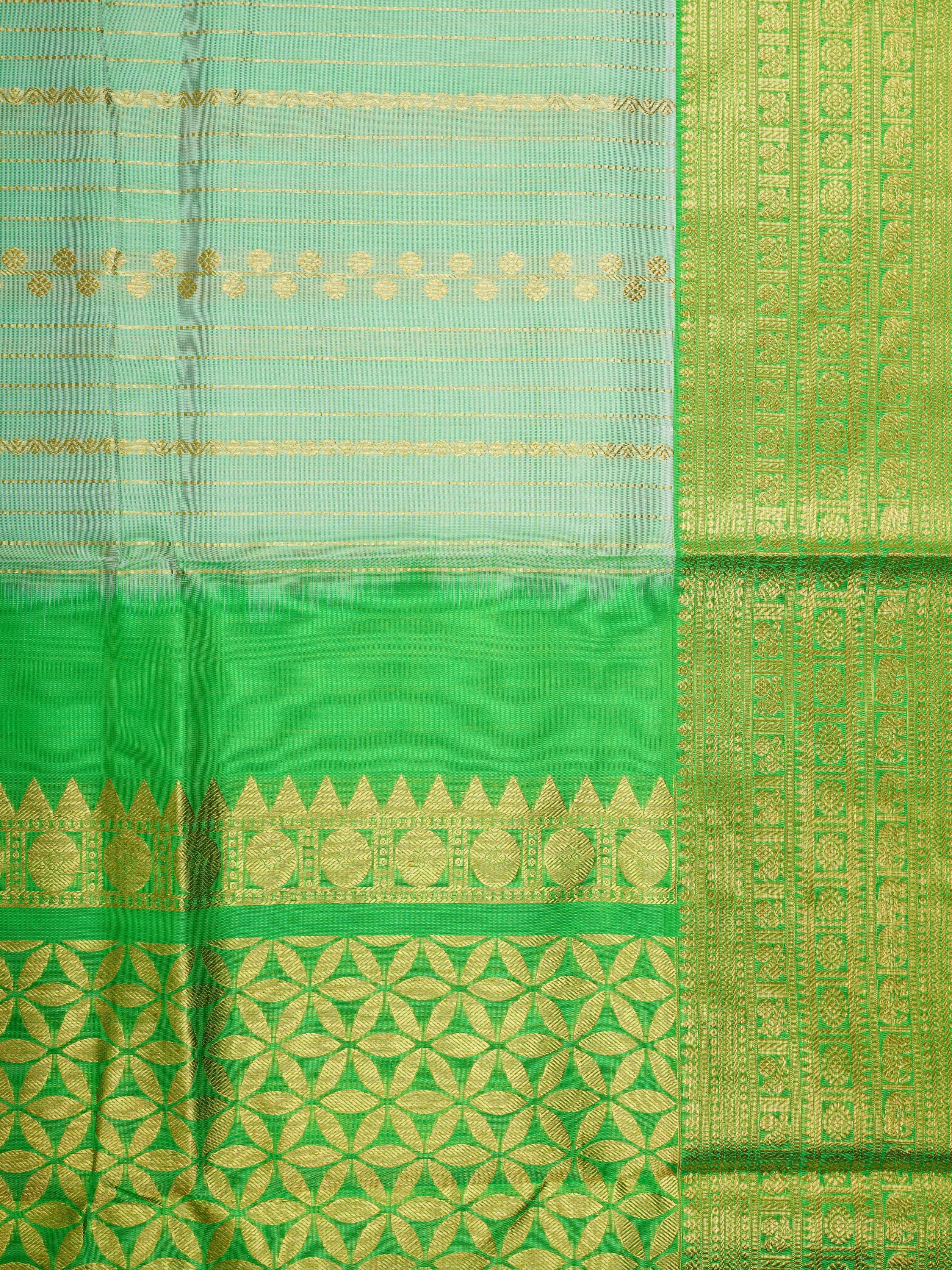 Venkatagiri Silk Creamish Green 100% Pure Silk  - Manoranjitham Weaves - Handloom Store