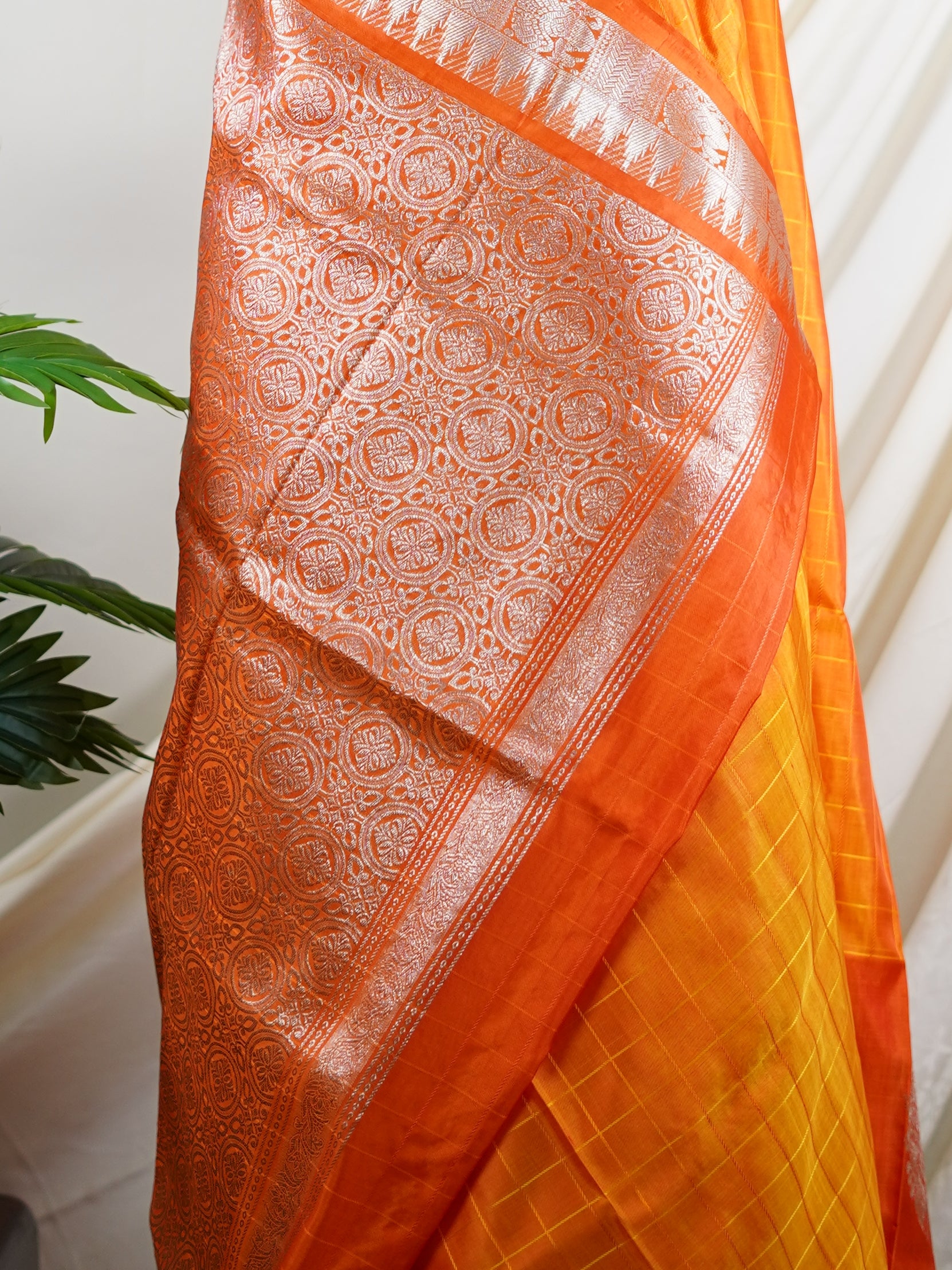 Venkatagiri Silk Mustad Yellow 100% Pure Silk  - Manoranjitham Weaves - Handloom Store