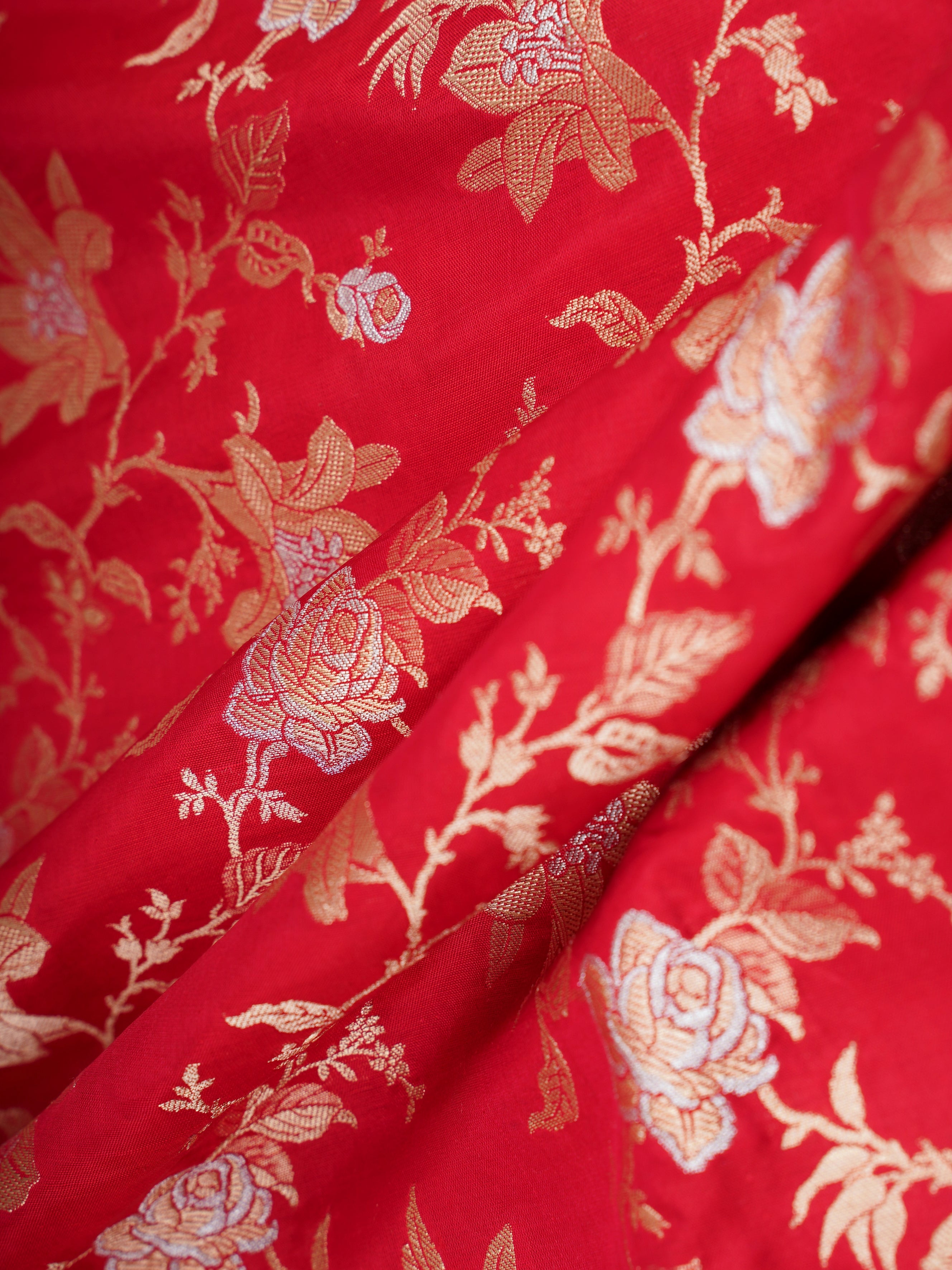 Katan Red 100% Pure Katan Silk Manoranjitham Weaves - Handloom Store