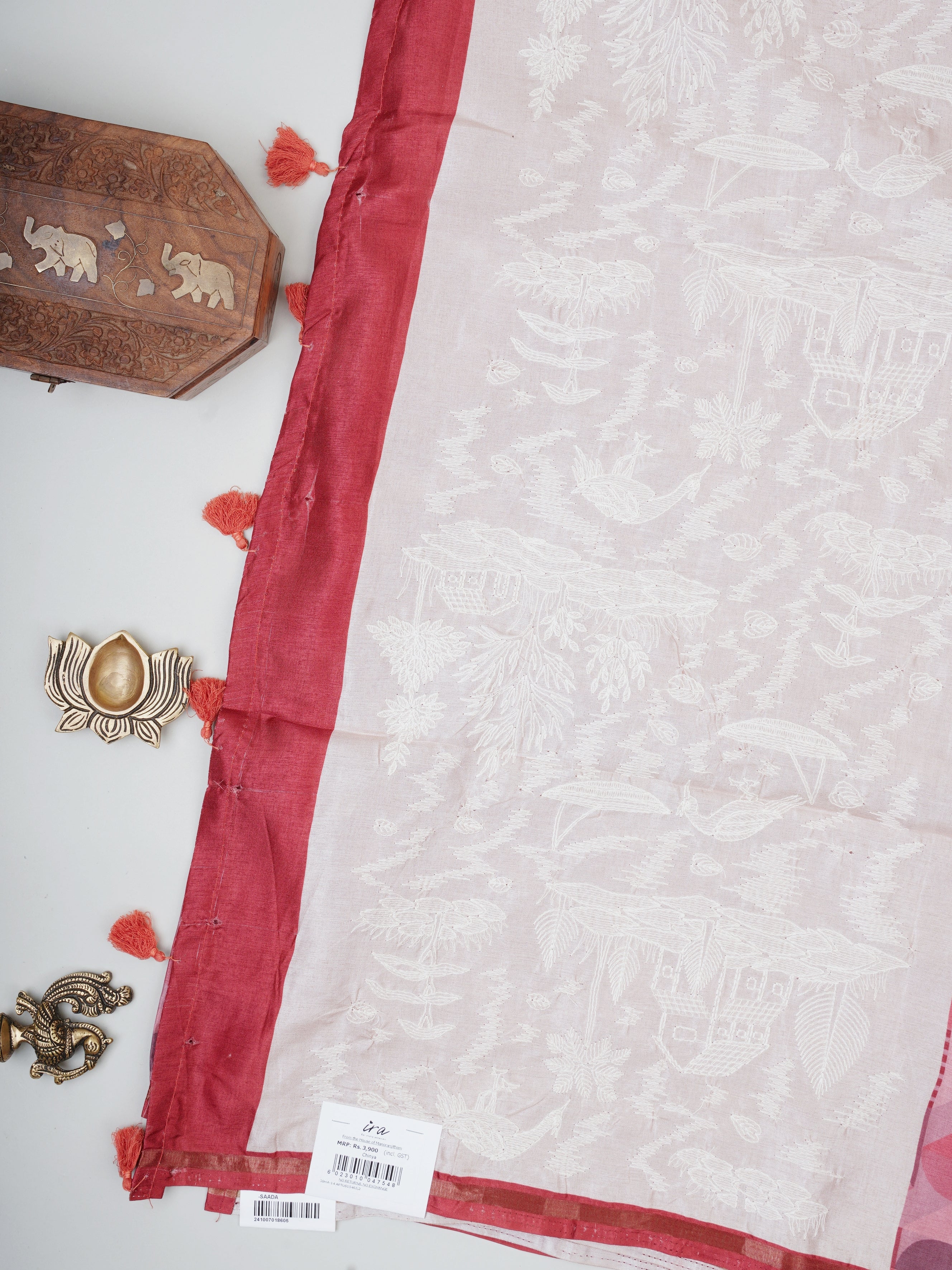 Katan Cream Semi Silk - Manoranjitham Weaves - Handloom Store