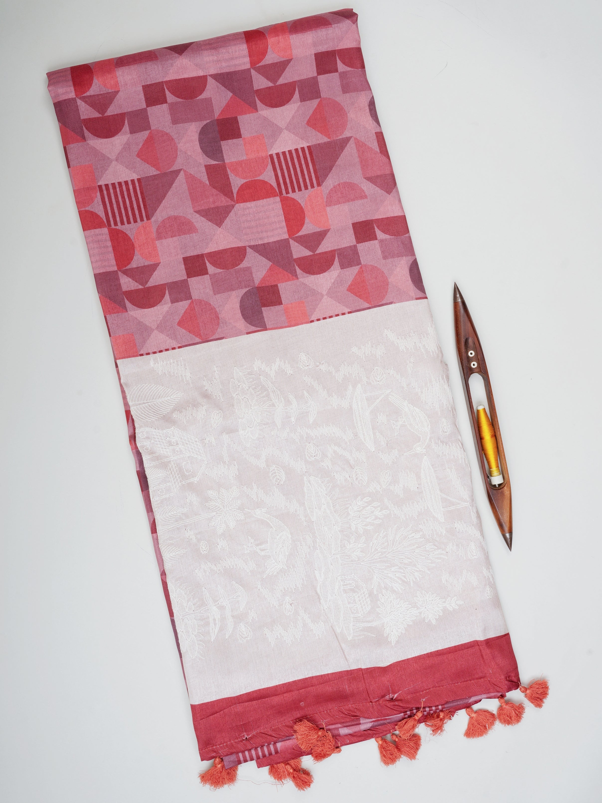 Katan Cream Semi Silk - Manoranjitham Weaves - Handloom Store
