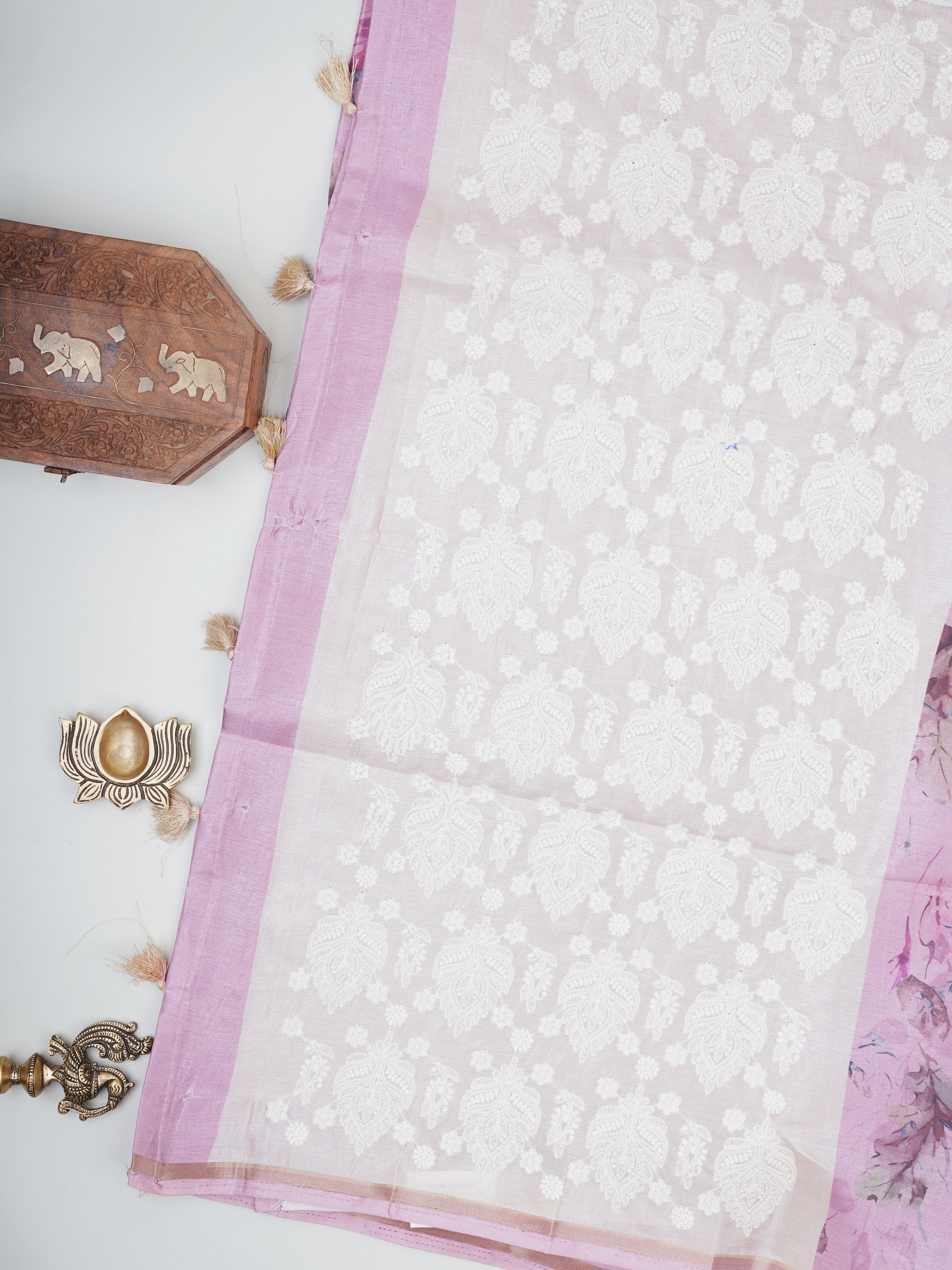 Katan Cream Semi Silk - Manoranjitham Weaves - Handloom Store