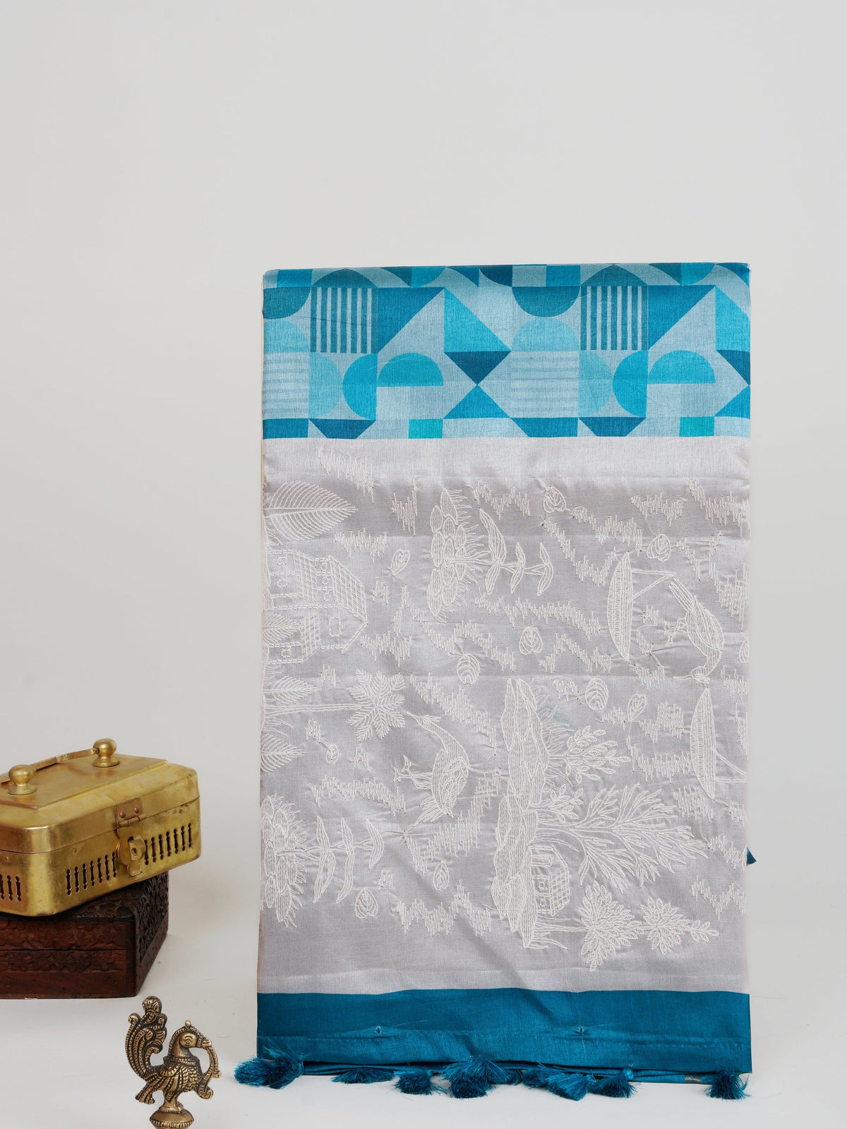 Katan Cream Semi Silk - Manoranjitham Weaves - Handloom Store