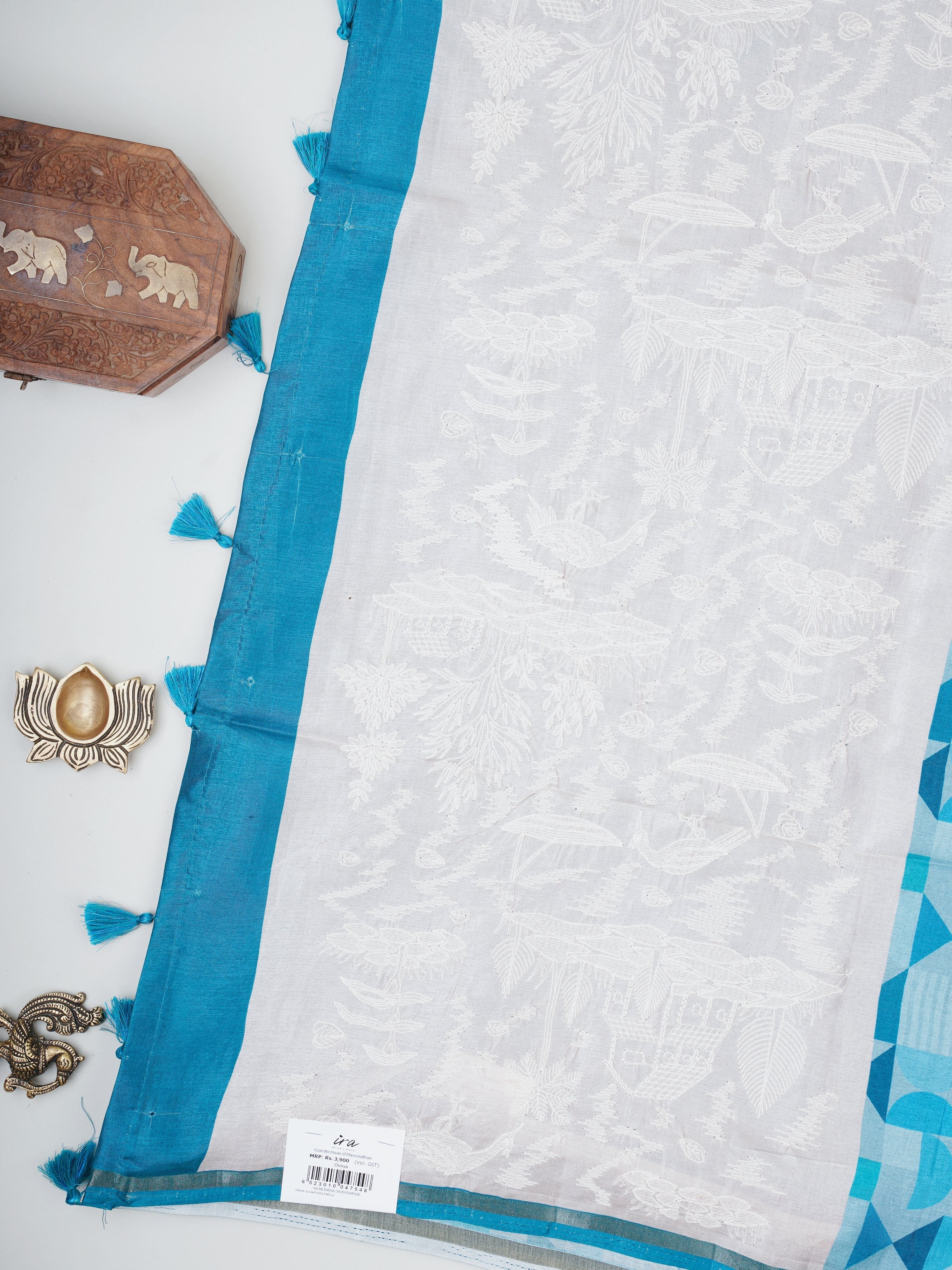 Katan Cream Semi Silk - Manoranjitham Weaves - Handloom Store