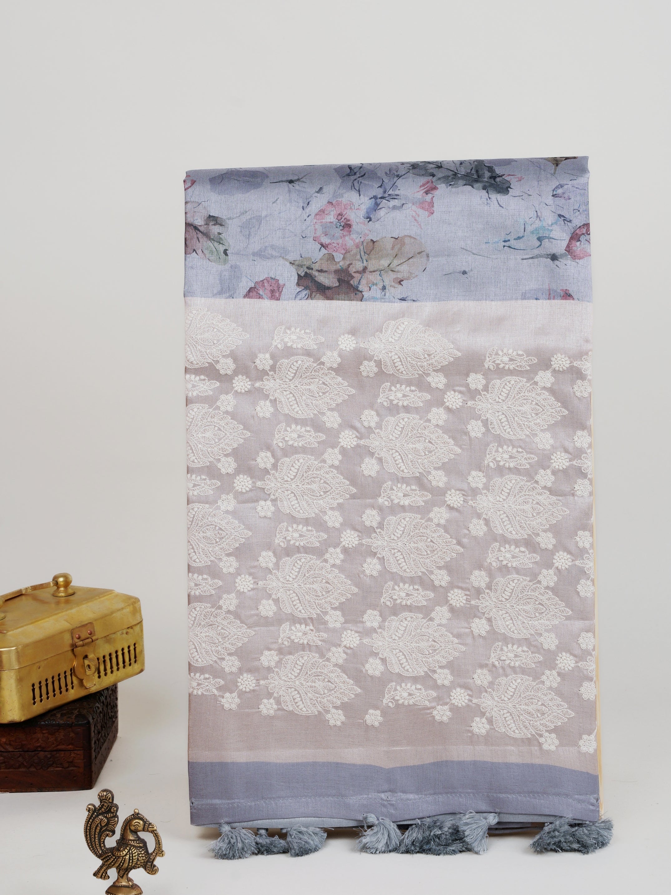 Katan Cream Semi Silk - Manoranjitham Weaves - Handloom Store