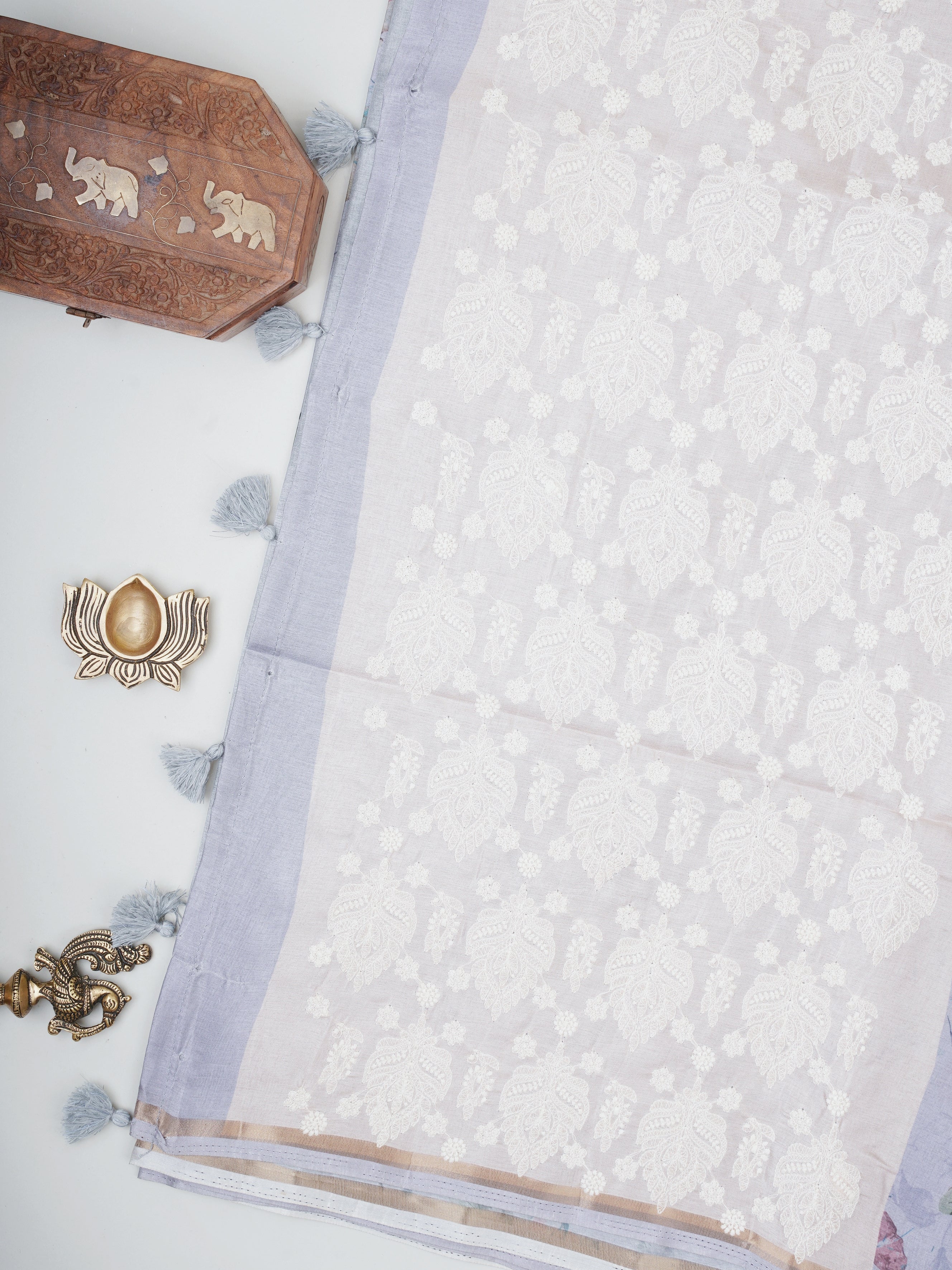 Katan Cream Semi Silk - Manoranjitham Weaves - Handloom Store