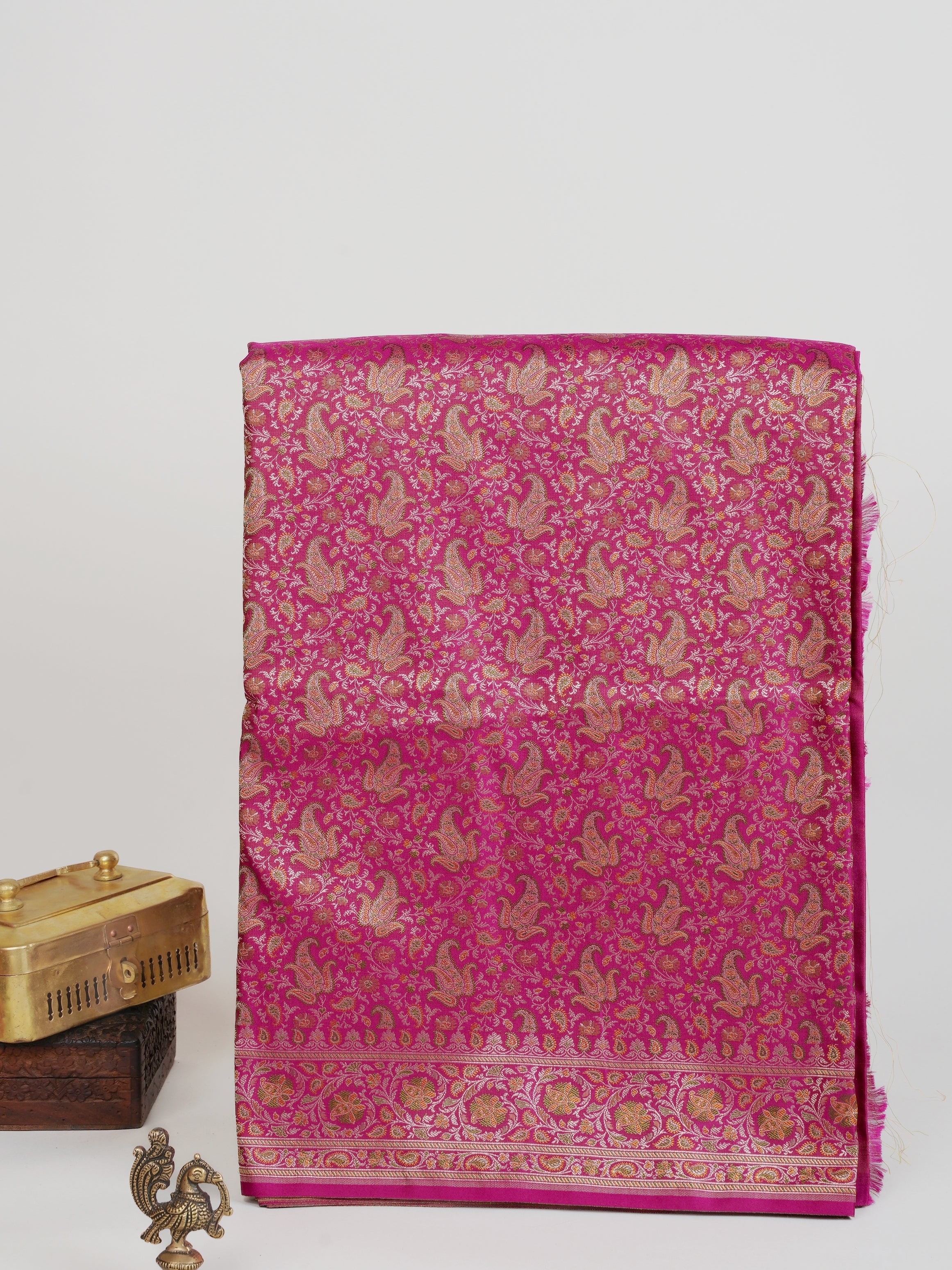 Katan Pink Semi Mushru - Manoranjitham Weaves - Handloom Store