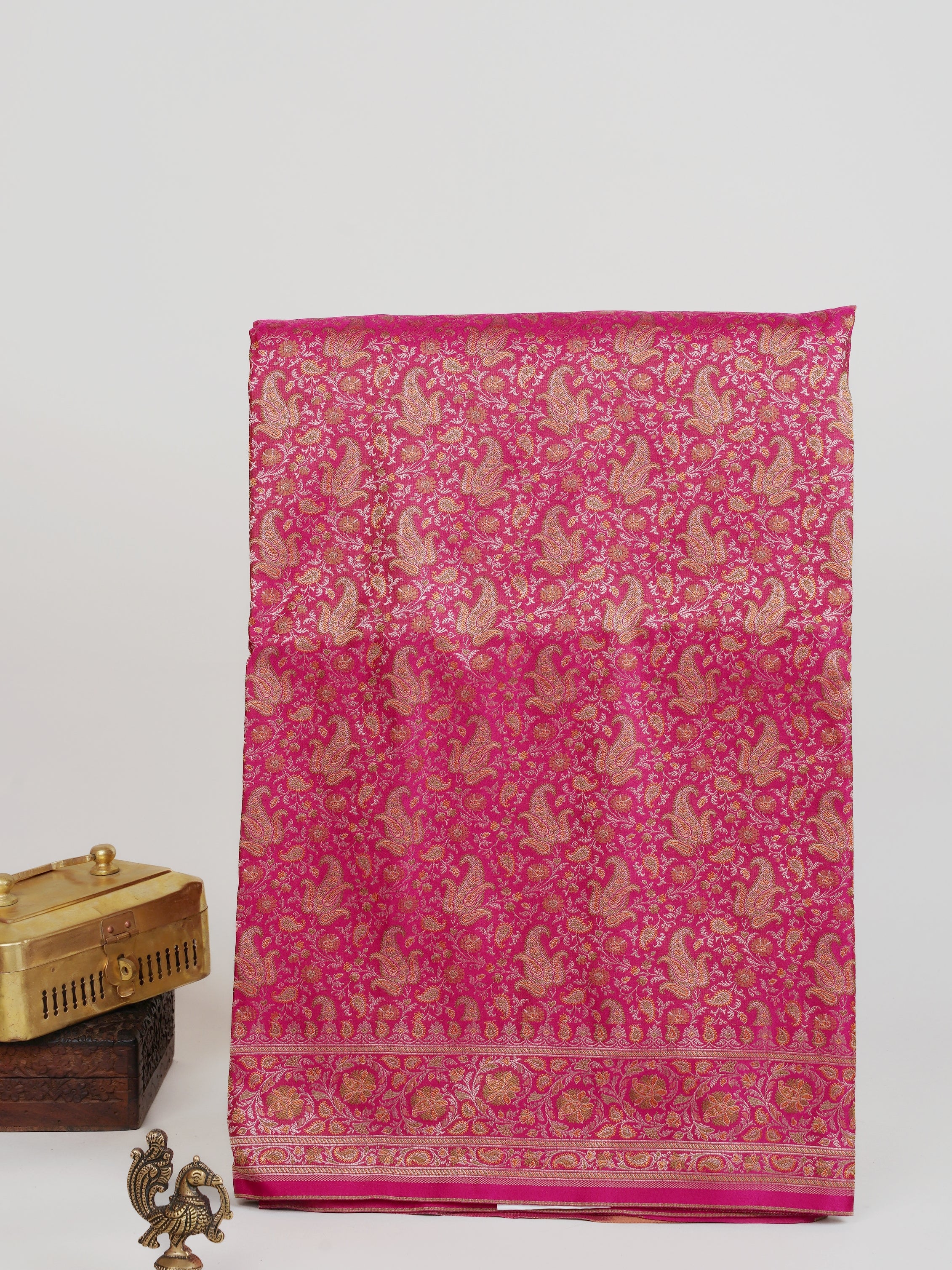 Katan Pink Semi Mushru - Manoranjitham Weaves - Handloom Store