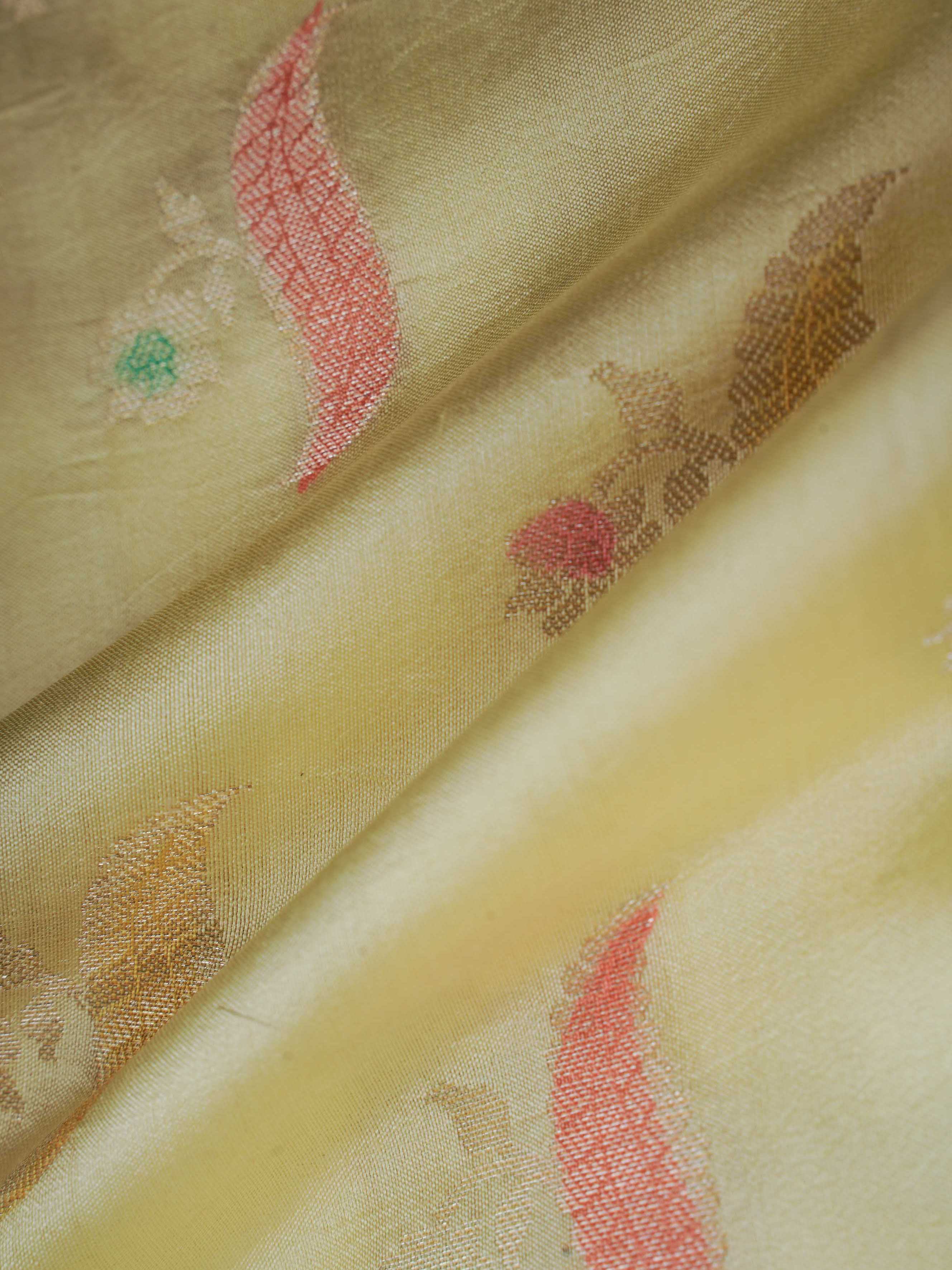 Chiniya Silk Yellow 100% Pure Katan Soft Silk - Manoranjitham Weaves - Handloom Store