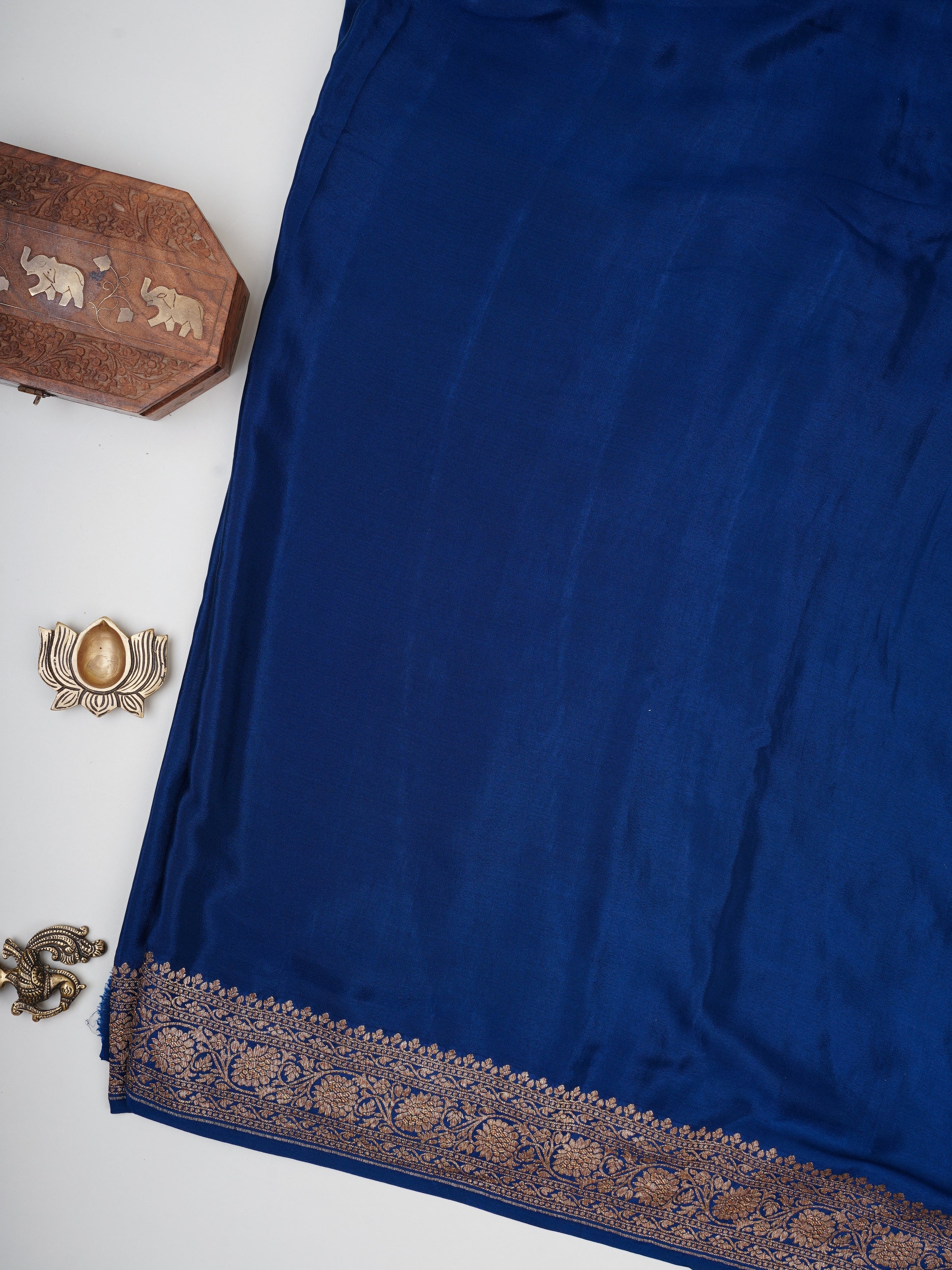 Crepe Peacock Blue 100% Pure Crepe - Manoranjitham Weaves - Handloom Store
