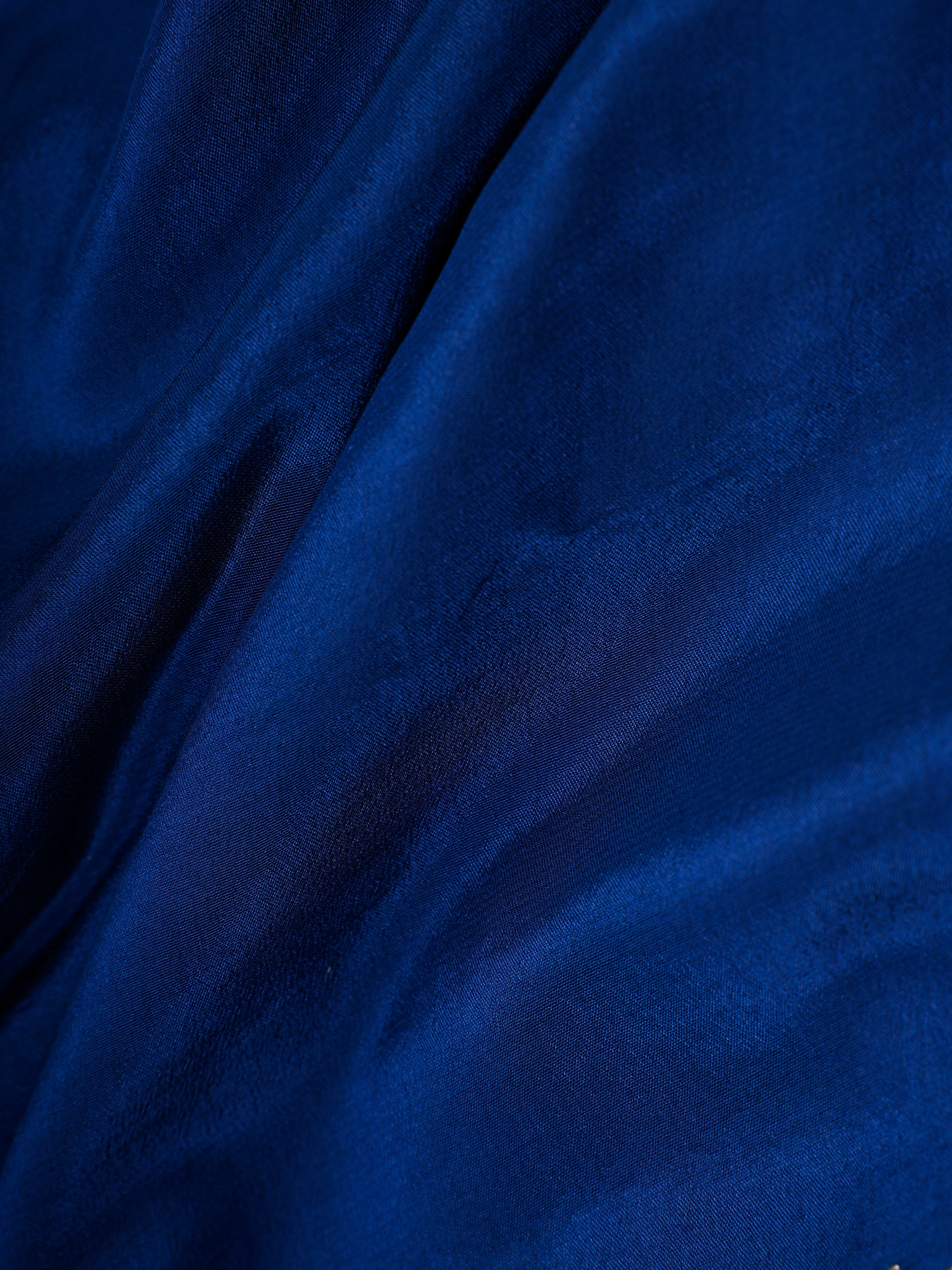 Crepe Peacock Blue 100% Pure Crepe - Manoranjitham Weaves - Handloom Store