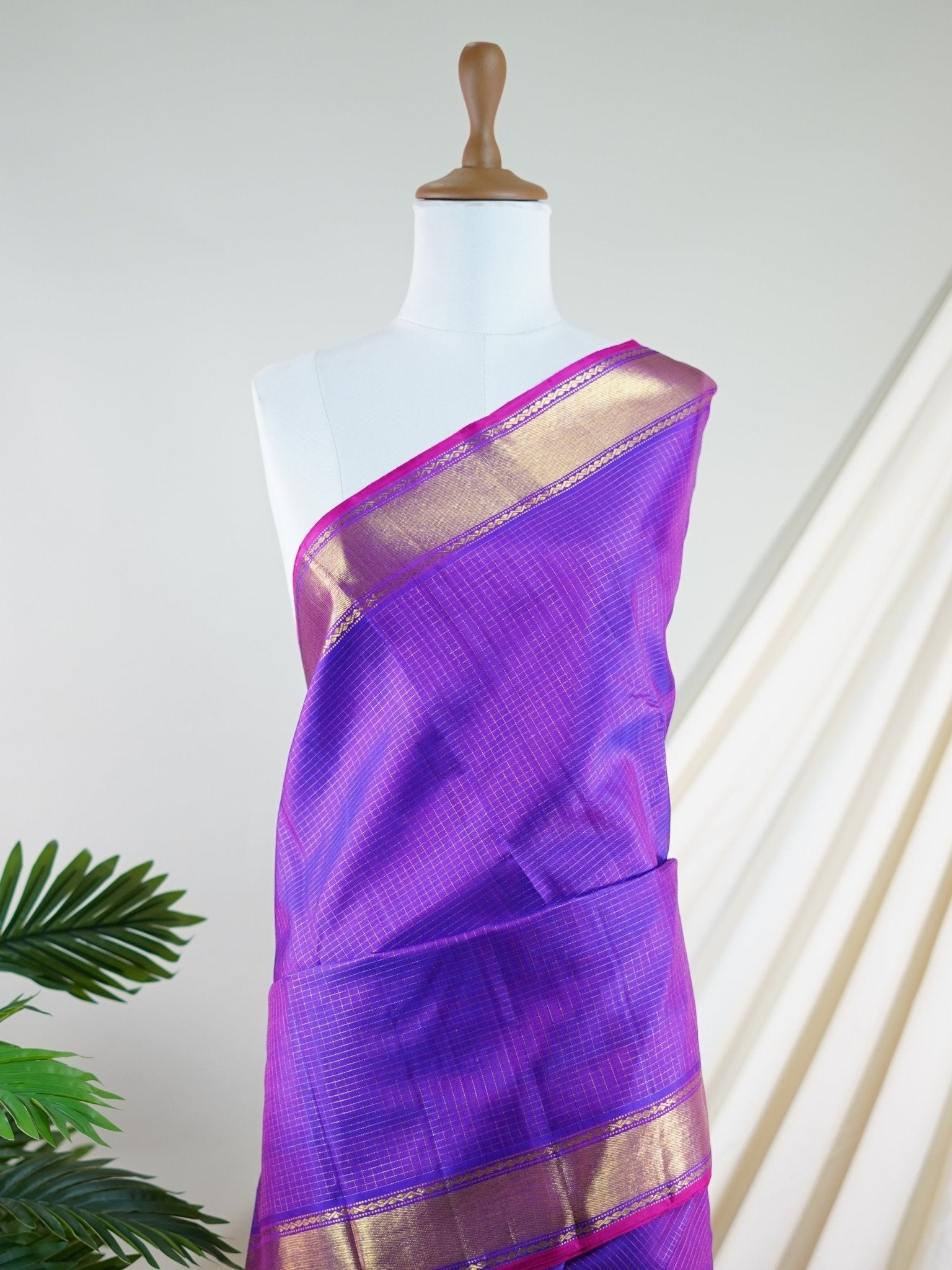 Kanchipuram Silk Purple 100% Pure Silk  - Manoranjitham Weaves - Handloom Store