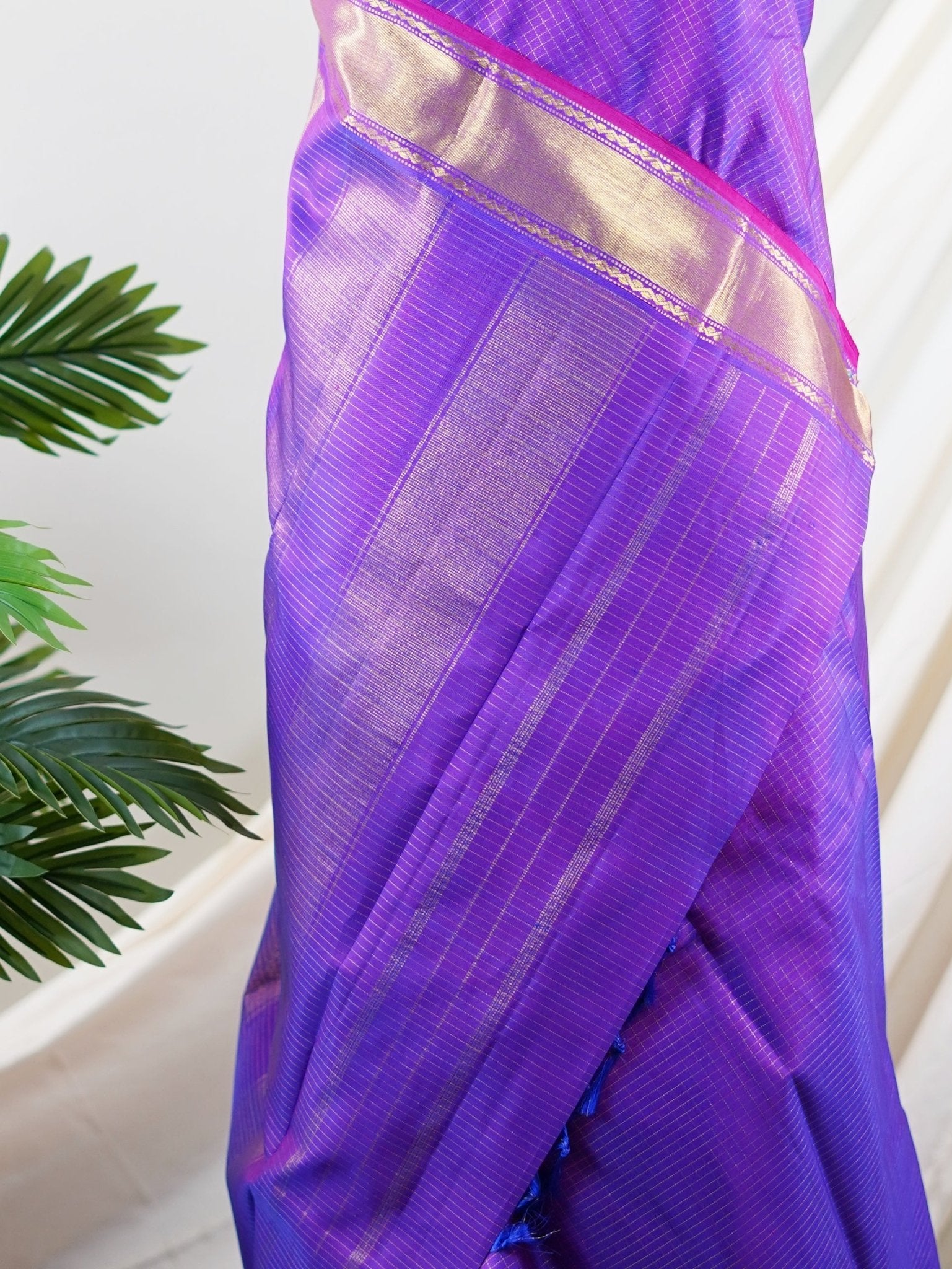 Kanchipuram Silk Purple 100% Pure Silk  - Manoranjitham Weaves - Handloom Store