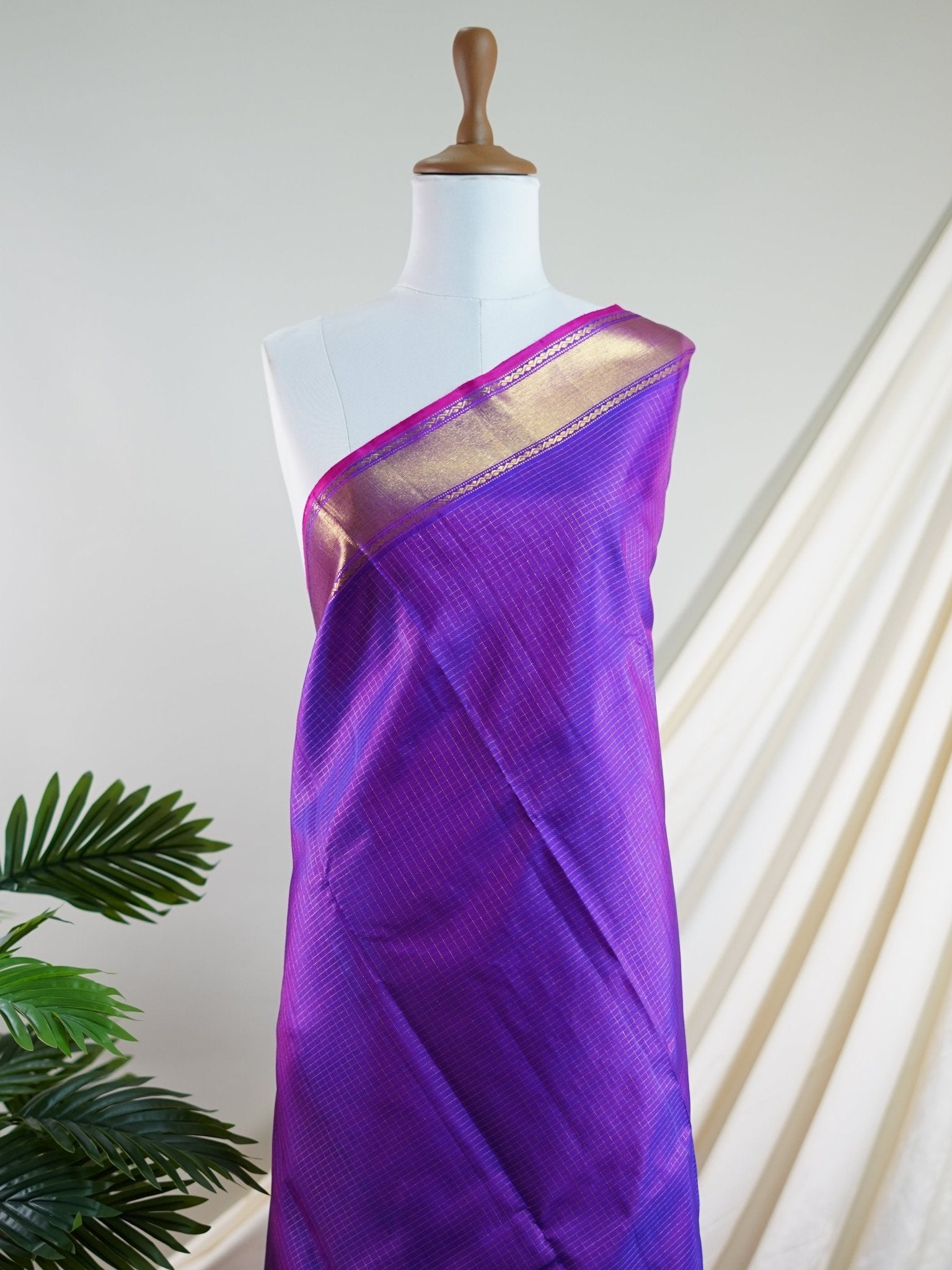 Kanchipuram Silk Purple 100% Pure Silk  - Manoranjitham Weaves - Handloom Store