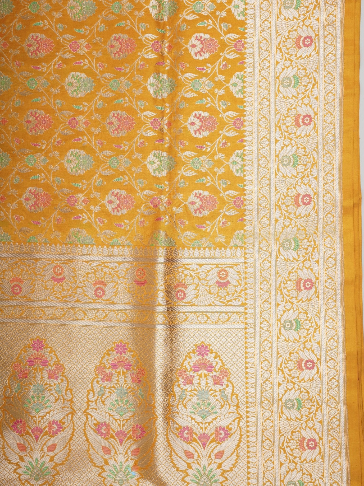 Katan Mustard Yellow 100% Pure Katan Silk Manoranjitham Weaves - Handloom Store