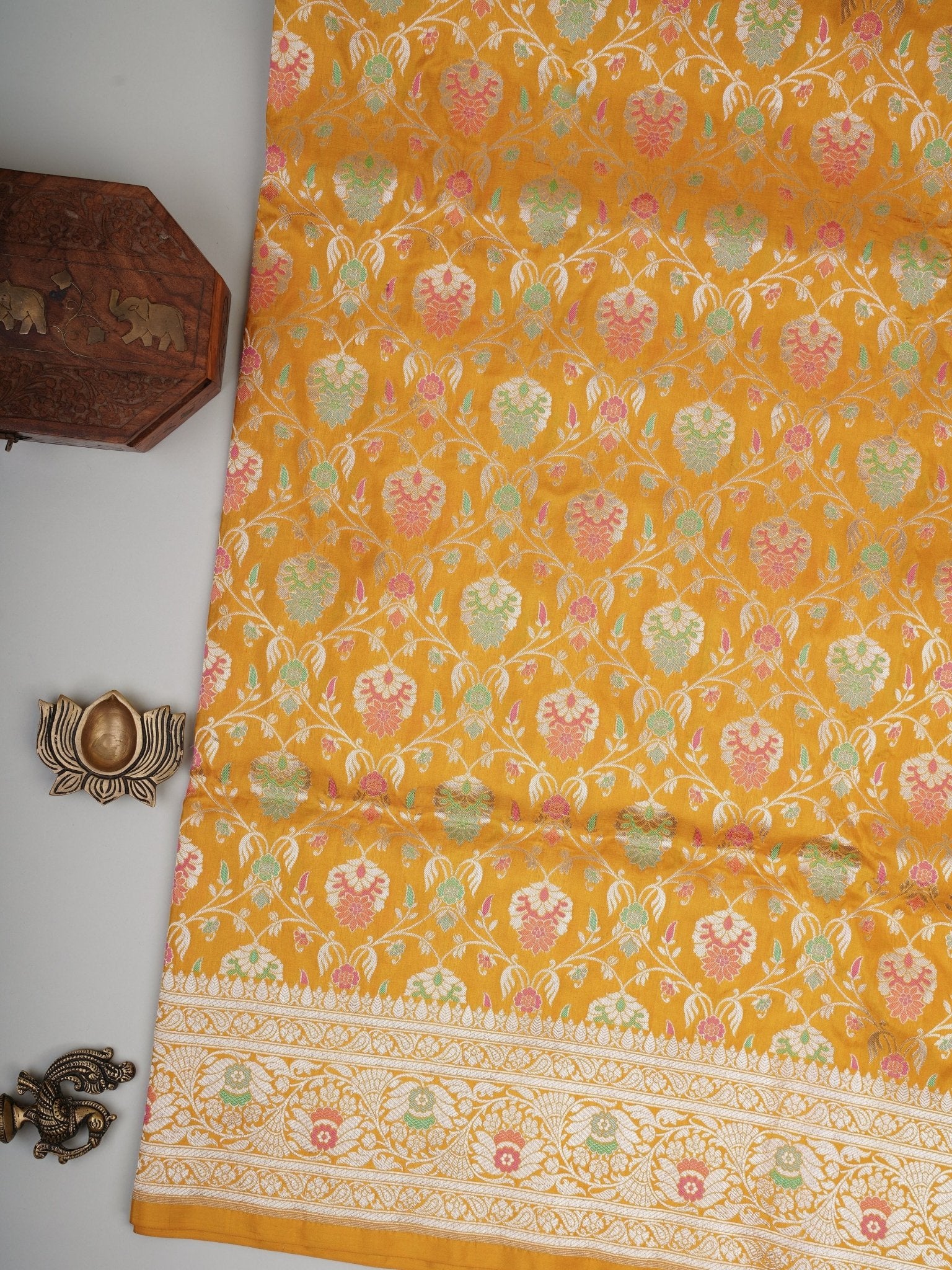 Katan Mustard Yellow 100% Pure Katan Silk Manoranjitham Weaves - Handloom Store