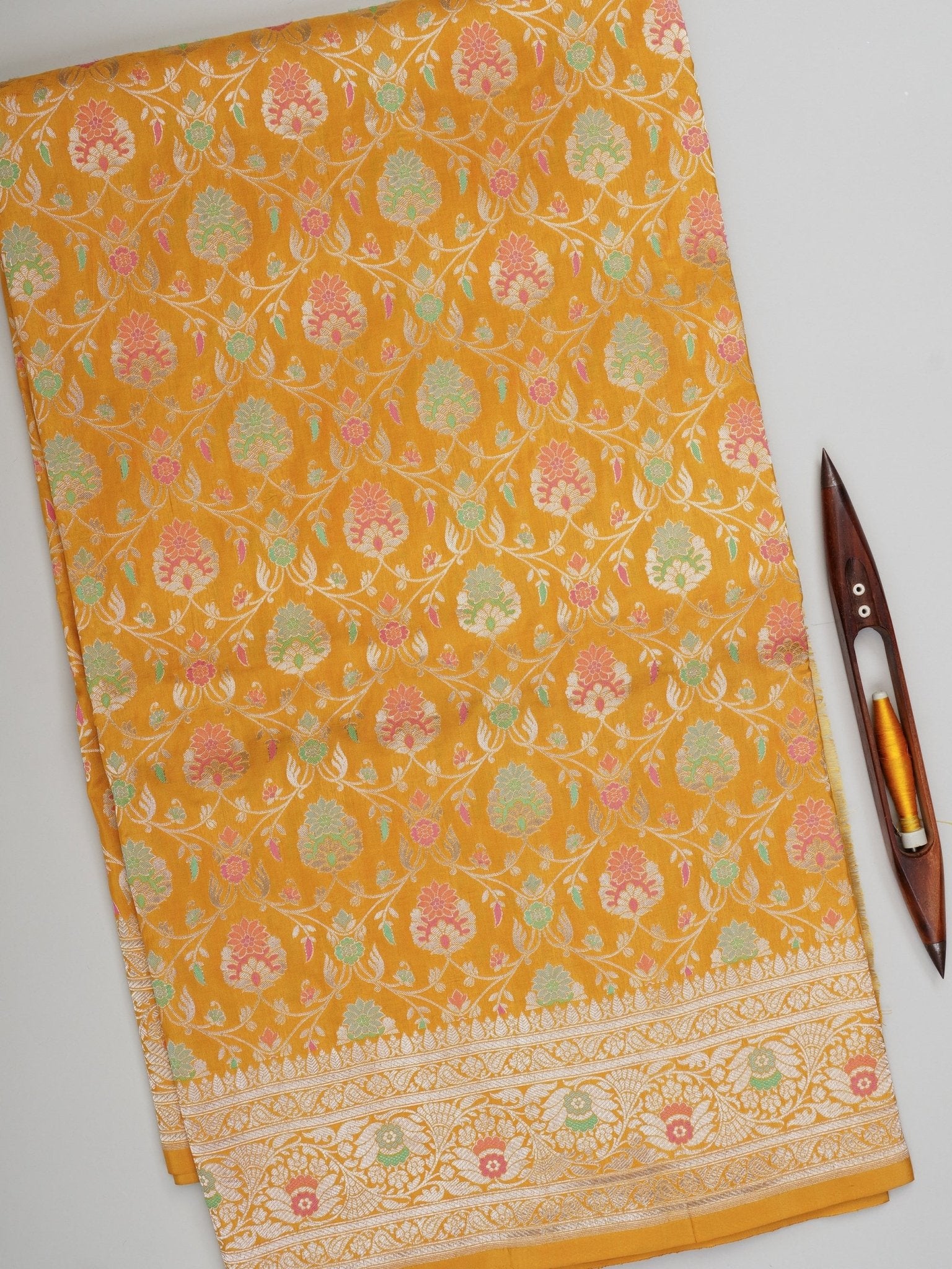 Katan Mustard Yellow 100% Pure Katan Silk Manoranjitham Weaves - Handloom Store