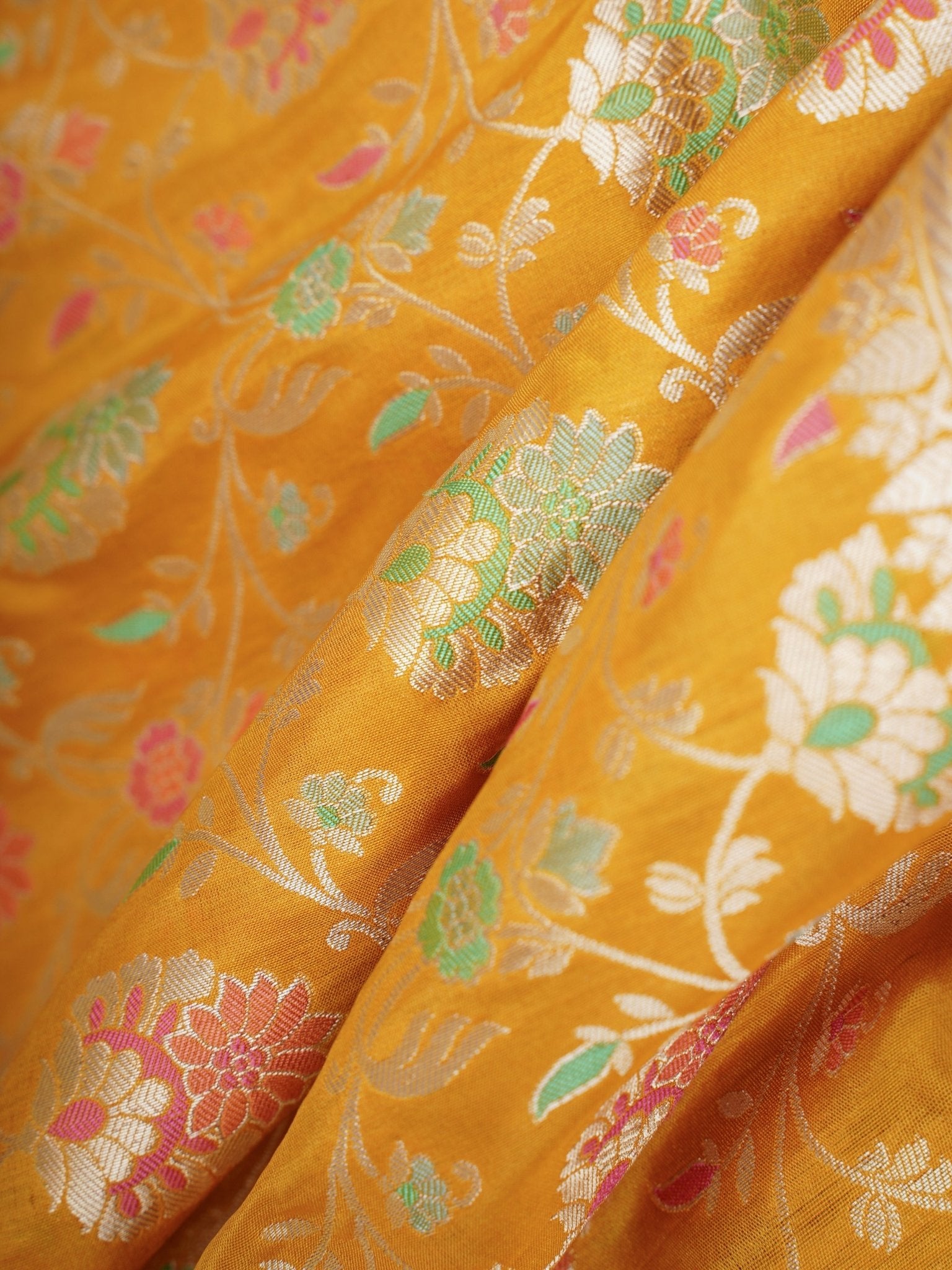 Katan Mustard Yellow 100% Pure Katan Silk Manoranjitham Weaves - Handloom Store