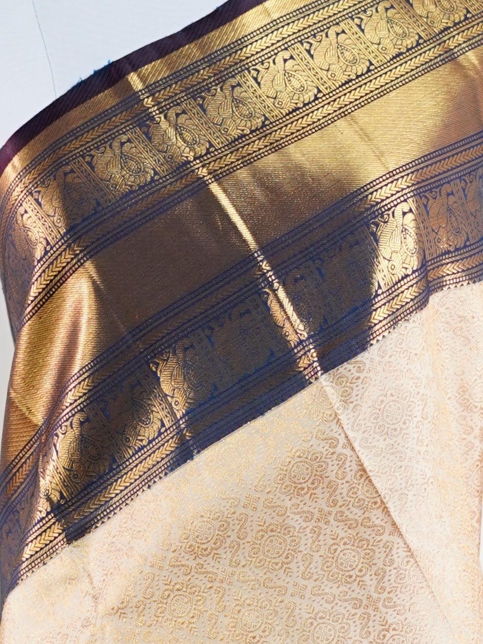 Kanchipuram Silk Light Brown 100% Pure Silk  - Manoranjitham Weaves - Handloom Store