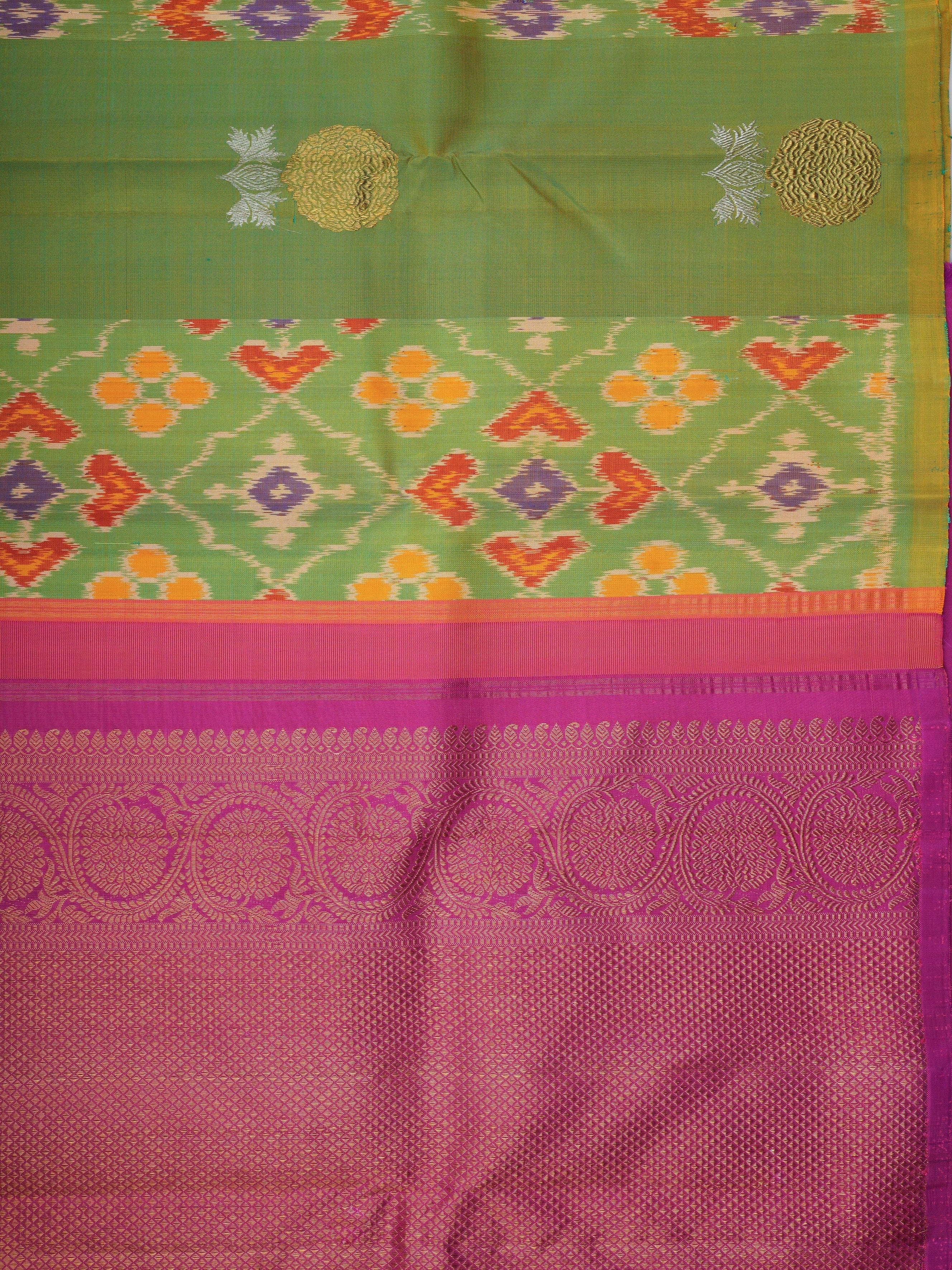 Kanchipuram Silk Green 100% Pure Silk  - Manoranjitham Weaves - Handloom Store