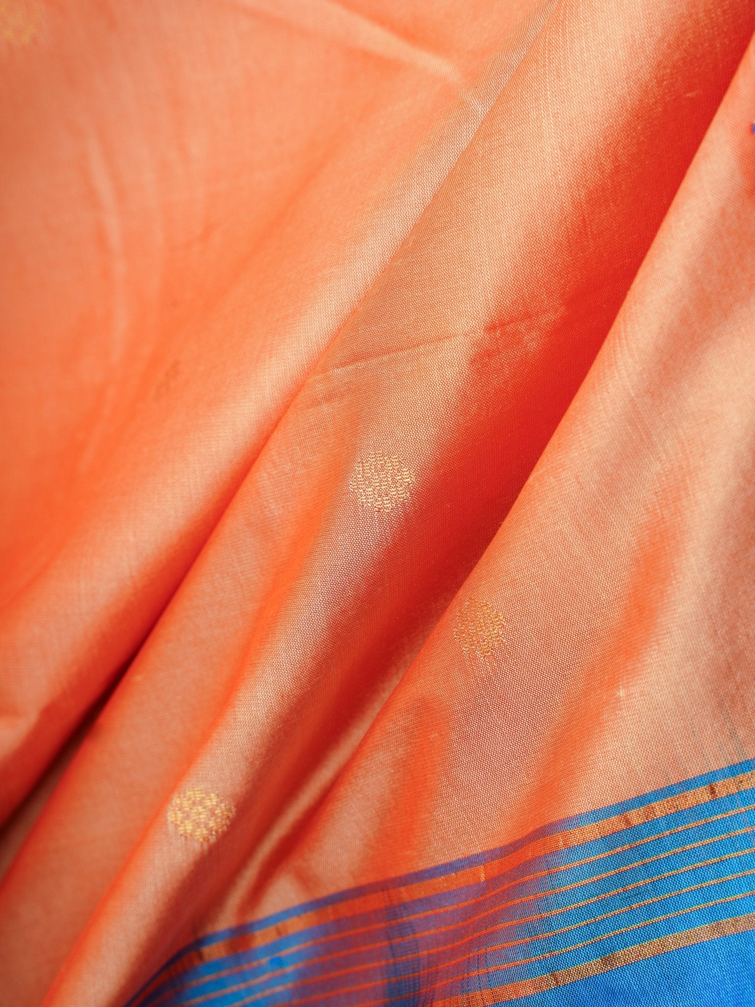 Narayanpet Orange 100% Pure Silk  - Manoranjitham Weaves - Handloom Store