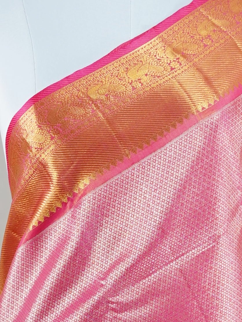 Kanchipuram Silk Hot Pink 100% Pure Silk  - Manoranjitham Weaves - Handloom Store