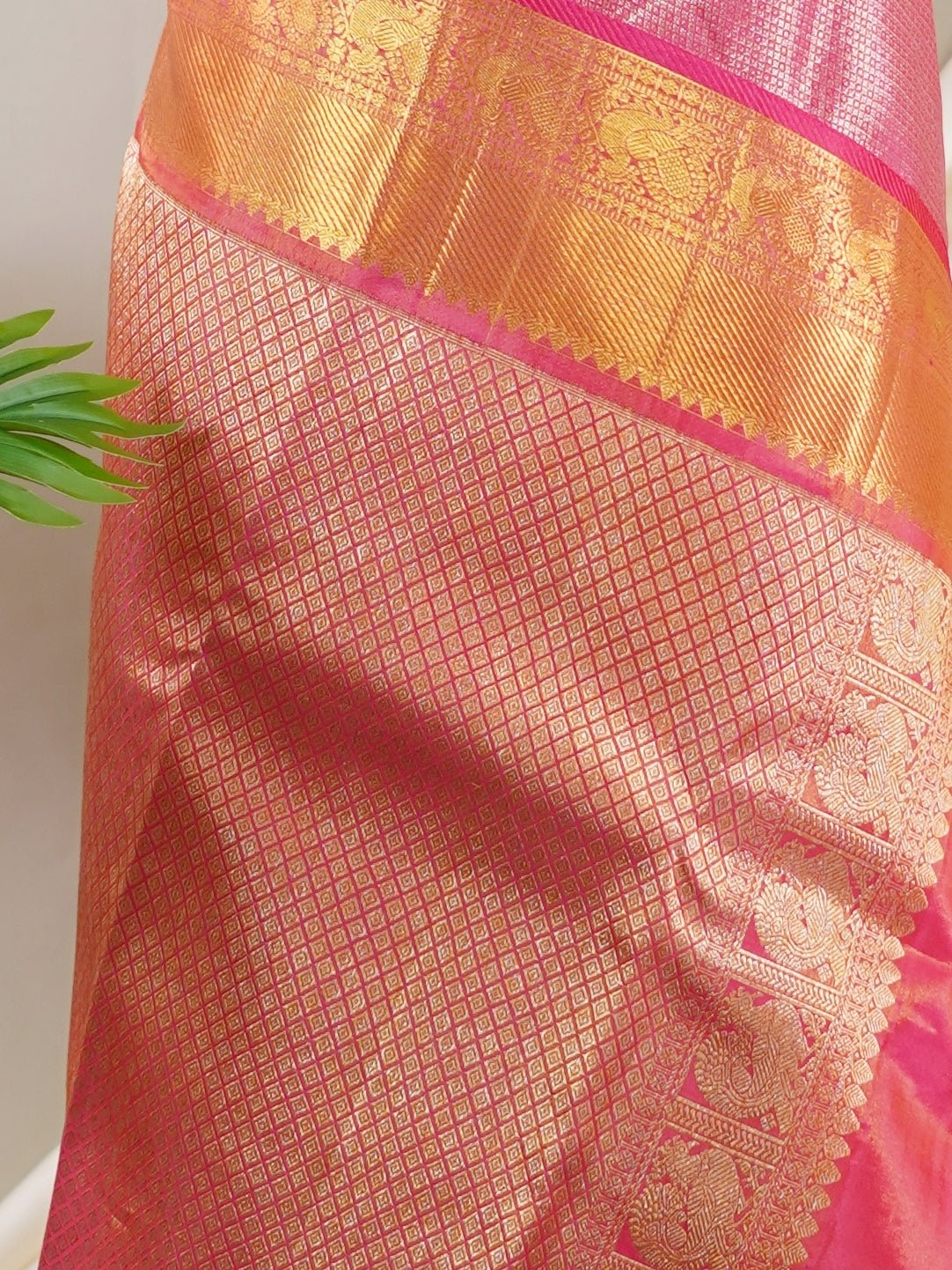 Kanchipuram Silk Hot Pink 100% Pure Silk  - Manoranjitham Weaves - Handloom Store