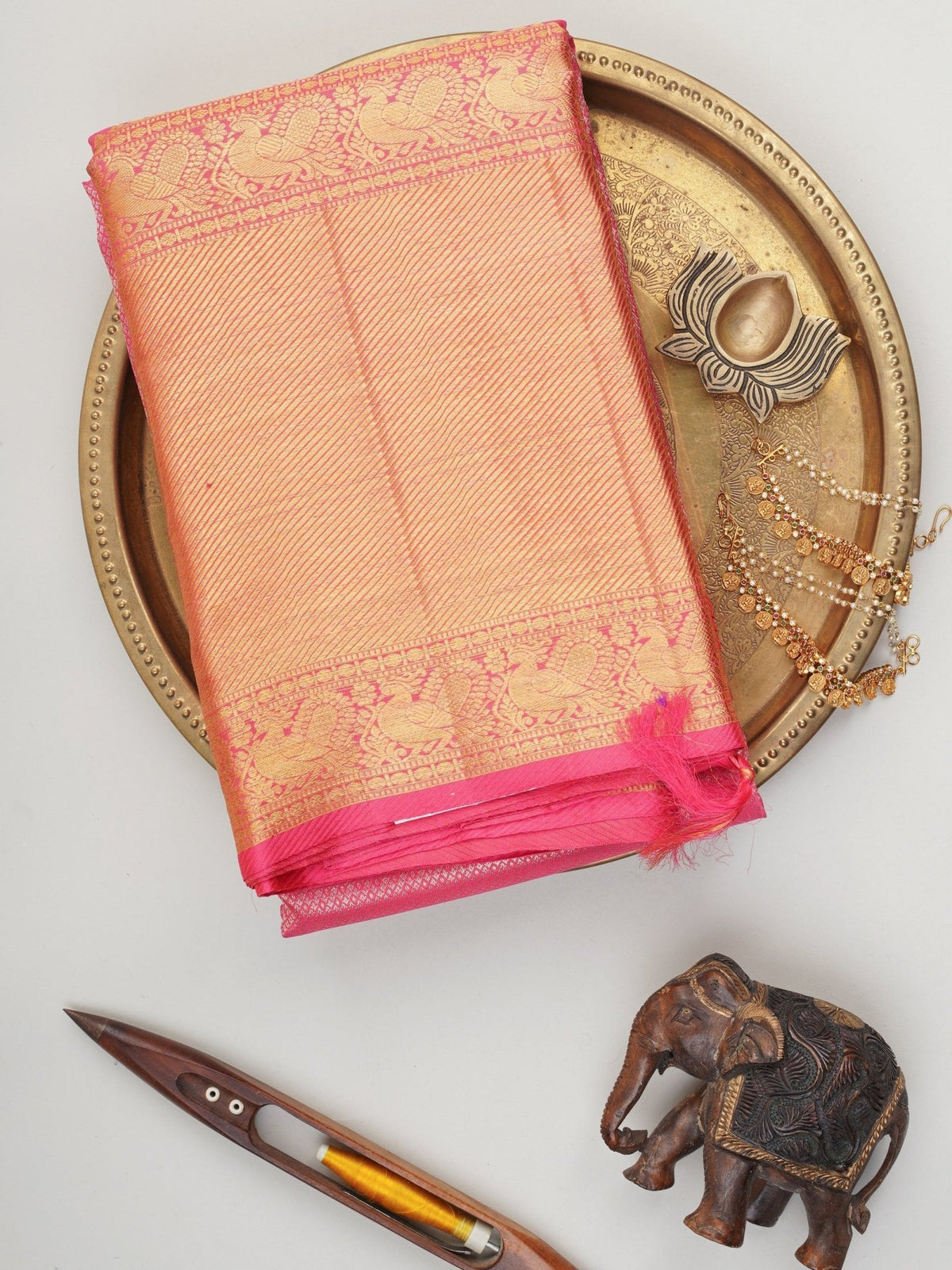 Kanchipuram Silk Hot Pink 100% Pure Silk  Manoranjitham Weaves - Handloom Store