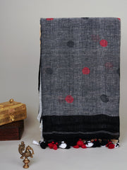Linen Black 100% Pure Linen Manoranjitham Weaves - Handloom Store