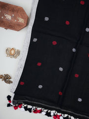 Linen Black 100% Pure Linen Manoranjitham Weaves - Handloom Store