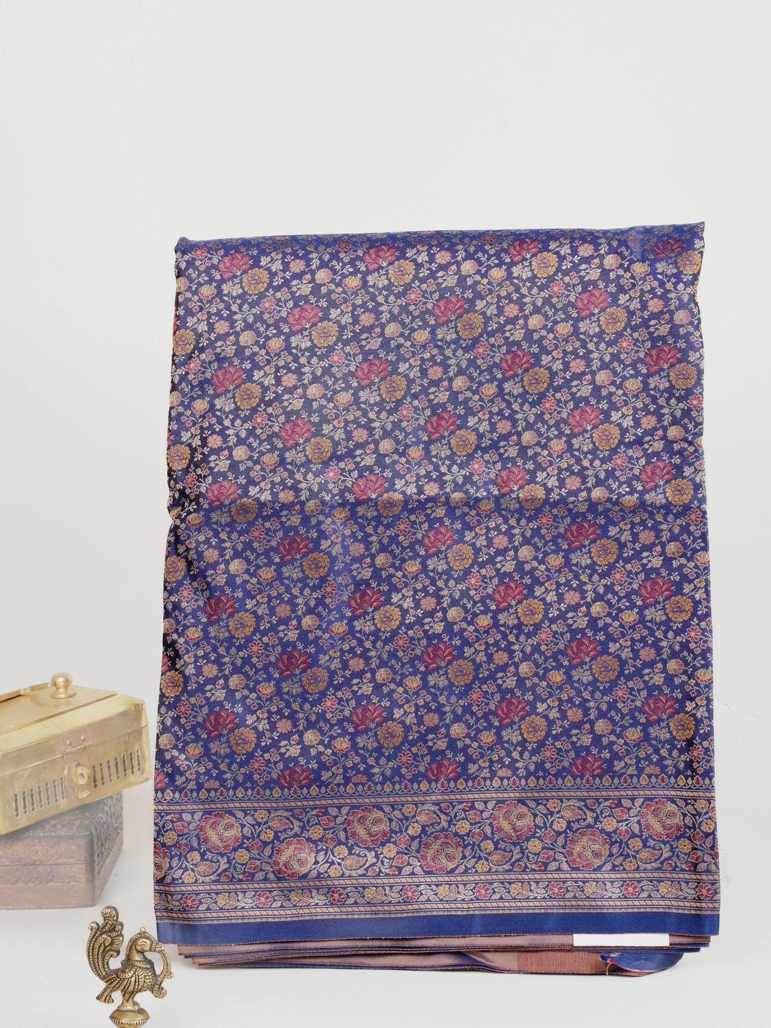 Katan Royal Blue Semi Mushru - Manoranjitham Weaves - Handloom Store