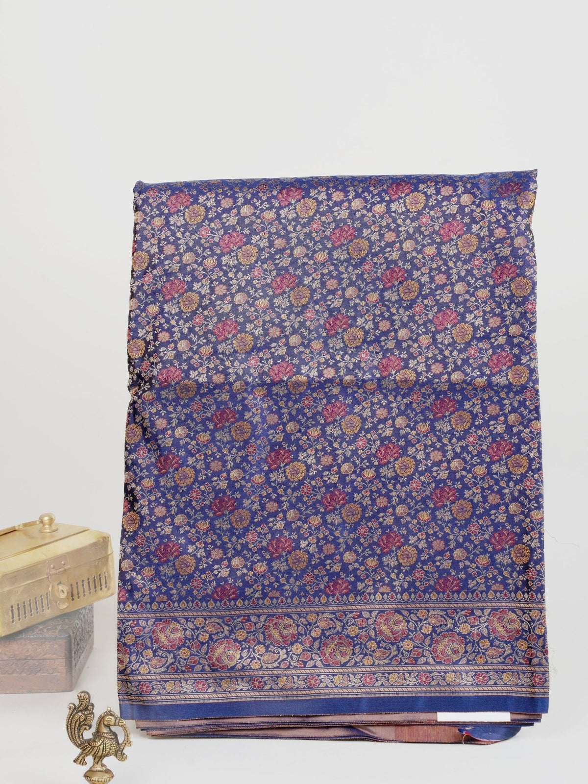 Katan Royal Blue Semi Mushru - Manoranjitham Weaves - Handloom Store