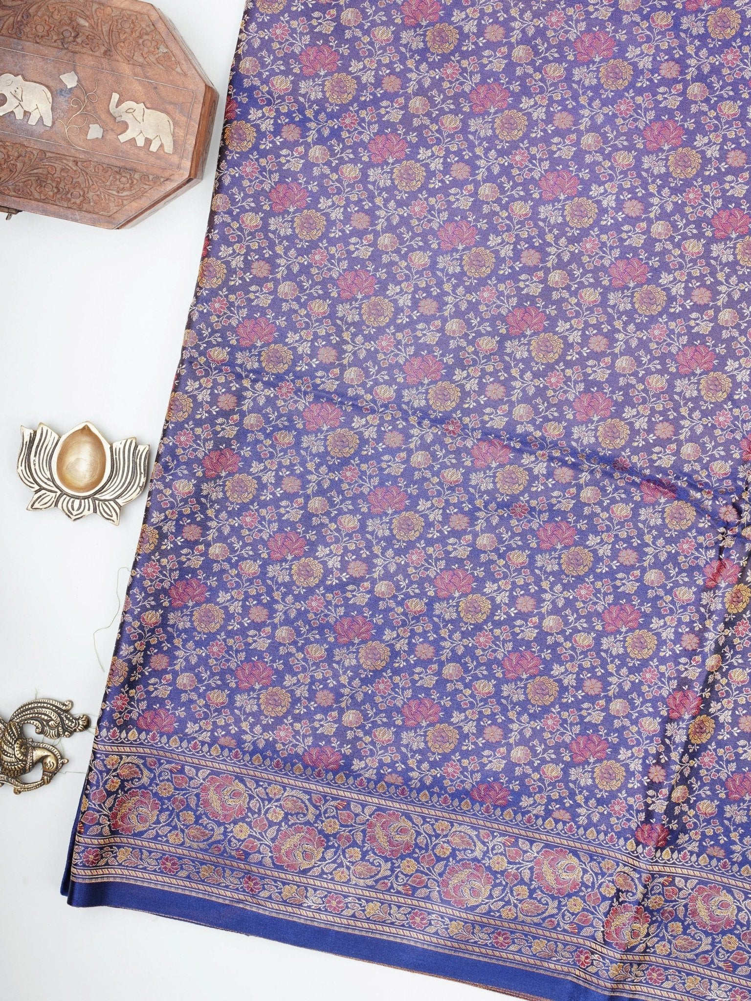 Katan Royal Blue Semi Mushru - Manoranjitham Weaves - Handloom Store