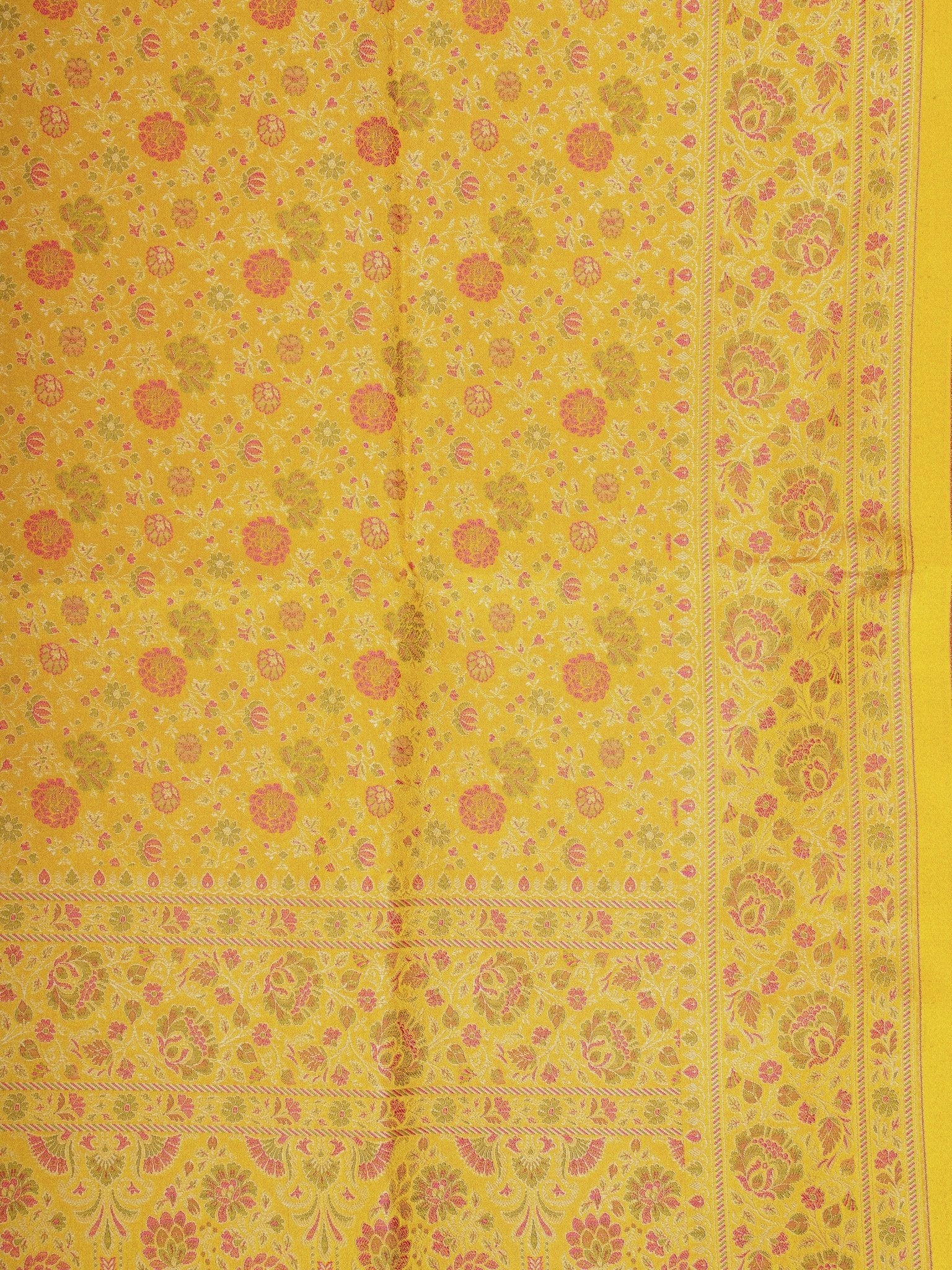 Katan Yellow Semi Mushru - Manoranjitham Weaves - Handloom Store