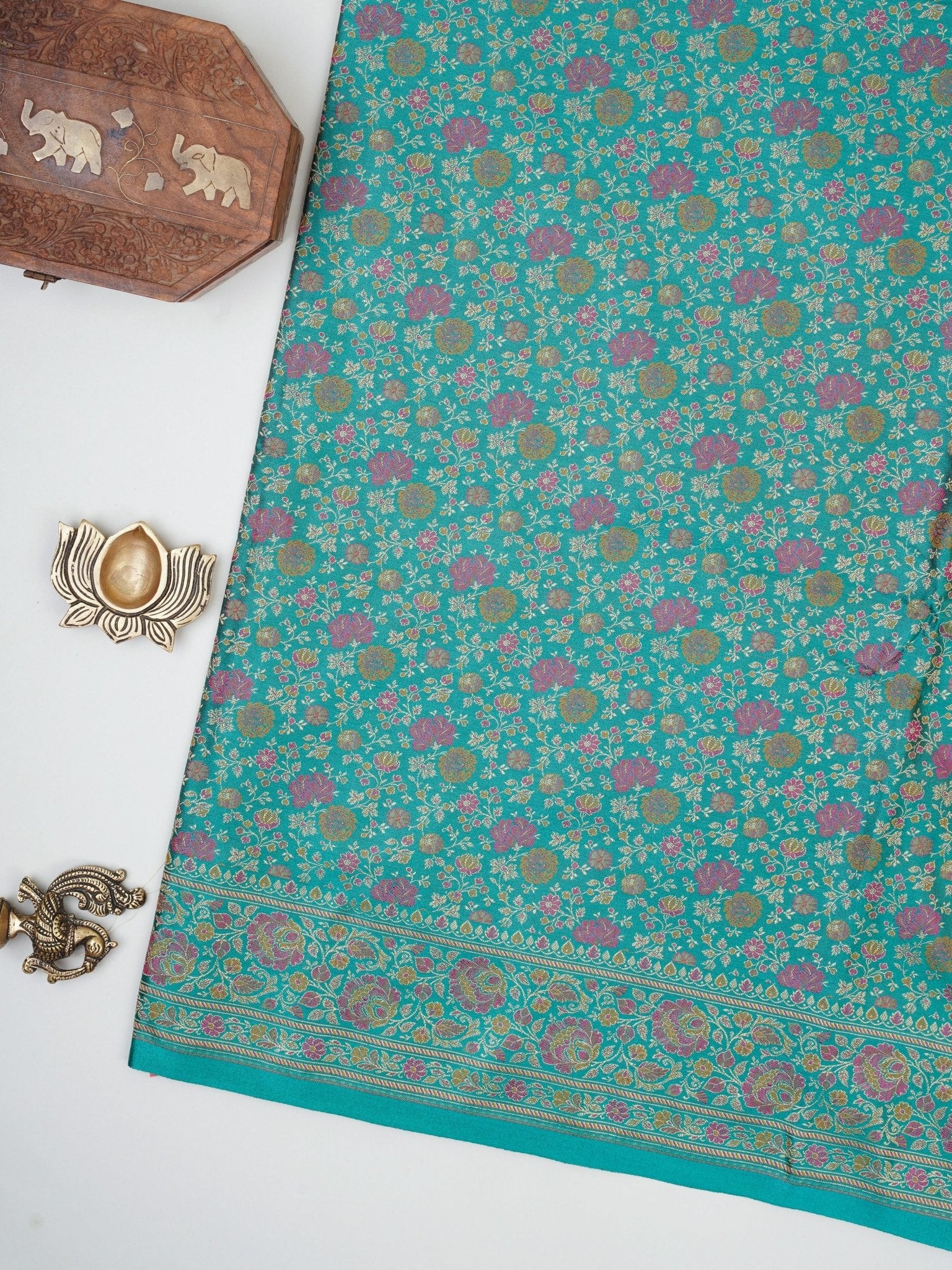 Katan Green Semi Mushru - Manoranjitham Weaves - Handloom Store