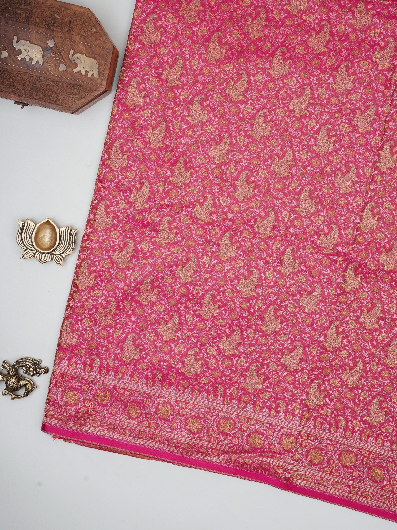 Katan Pink Semi Mushru - Manoranjitham Weaves - Handloom Store