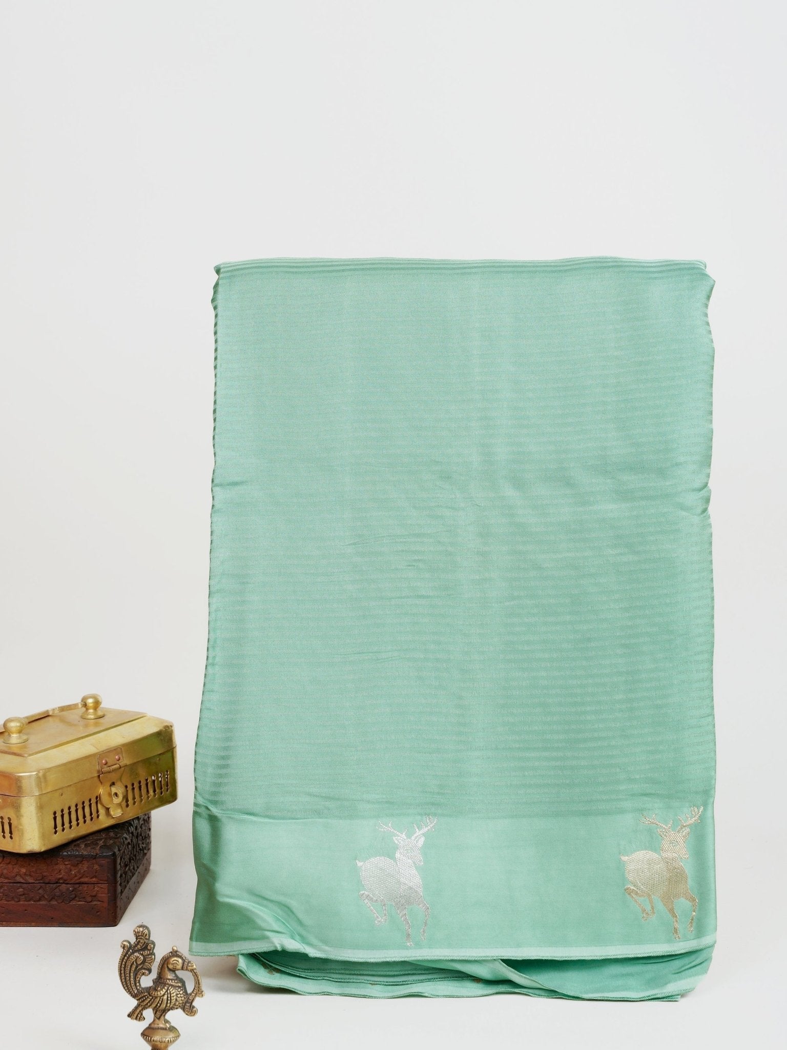 Mushru Green Semi Mushru - Manoranjitham Weaves - Handloom Store